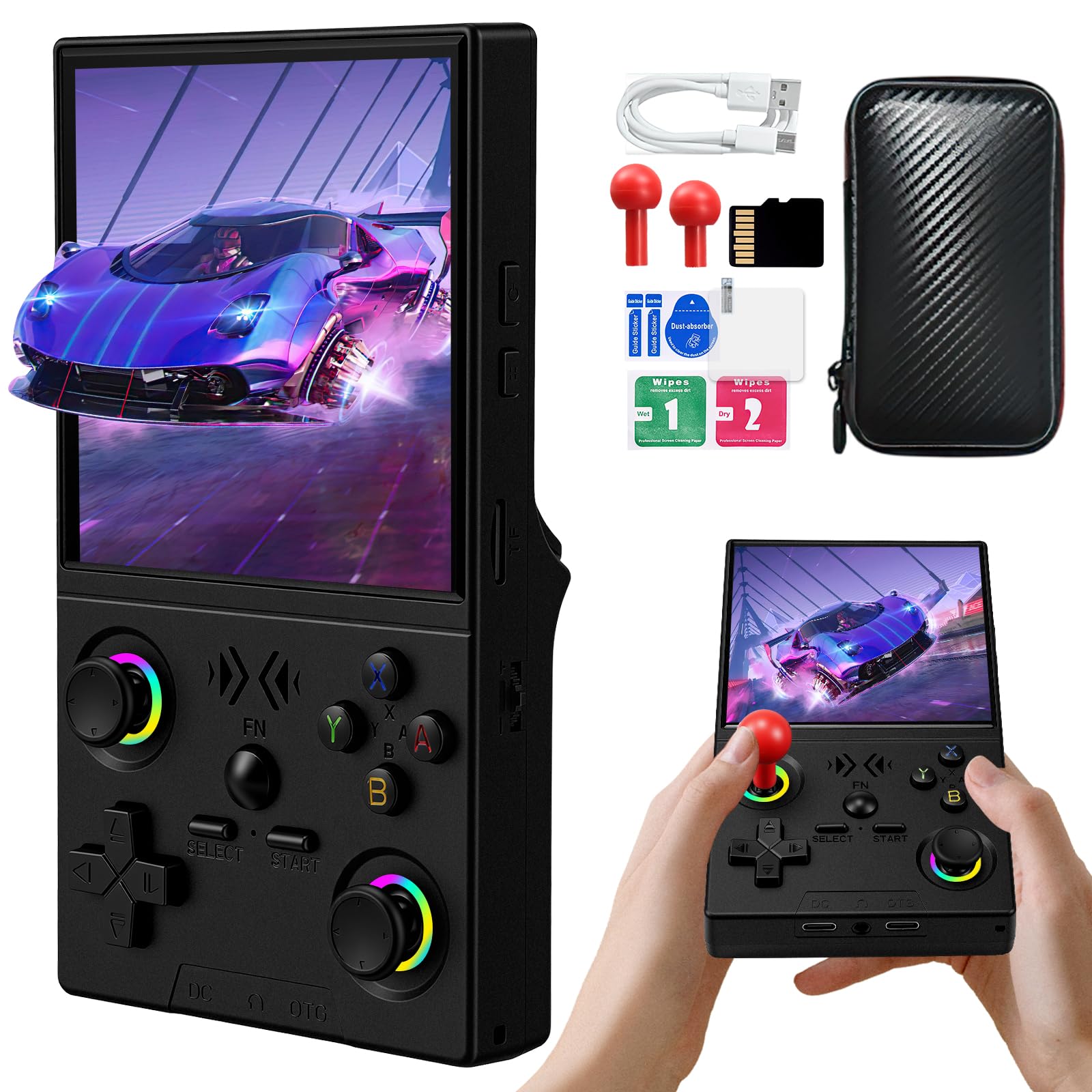 XF40V Retro Handheld Game Console, Retro Gaming Console 4.0'' IPS Screen Linux System Built-in 64G TF Card, Open Source Linux System, Preloaded 20000+ Classic Games, Portable Video Gaming (Black-64G)