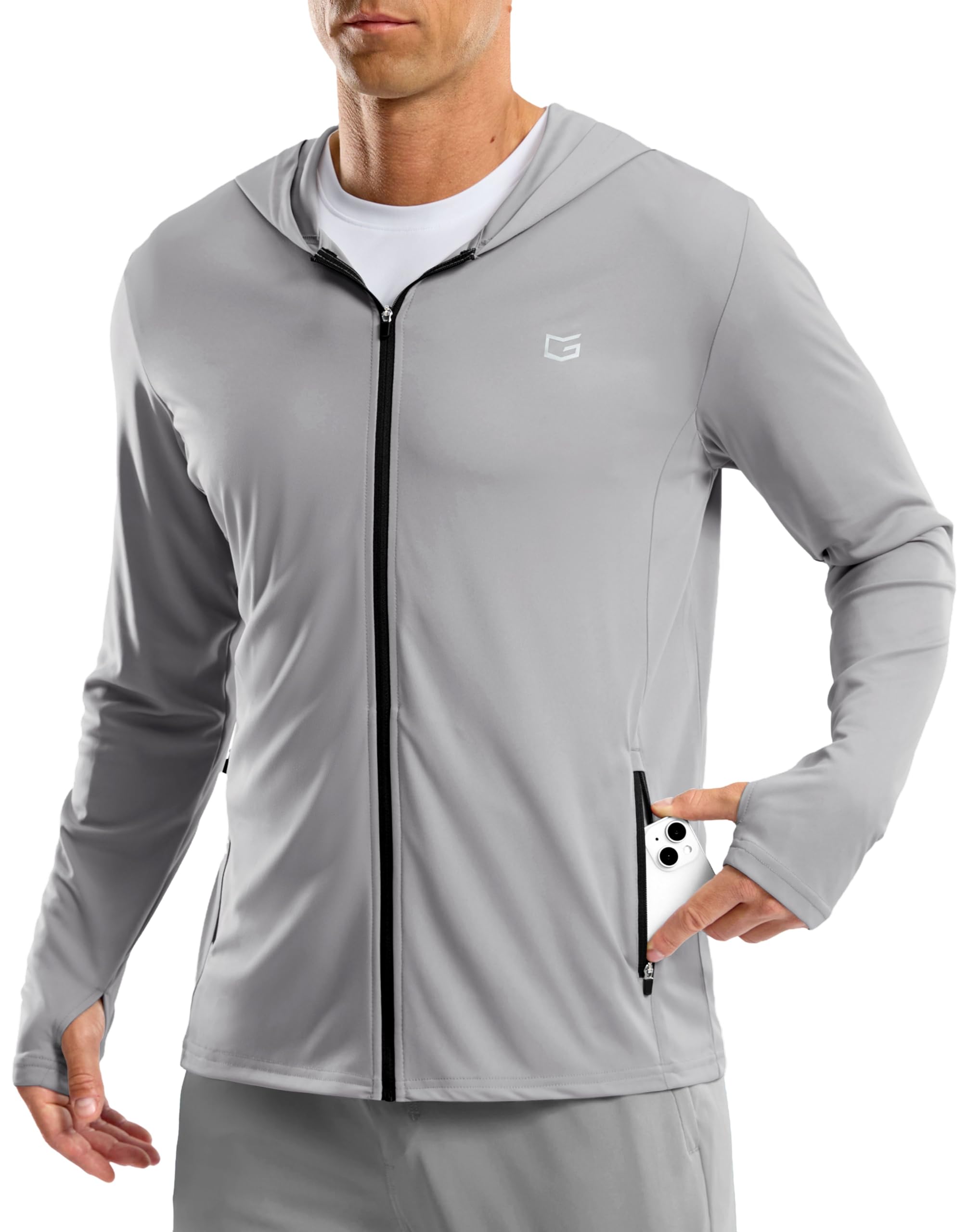 Men's UPF 50+ Sun Protection Hoodie Jacket Lightweight Full Zip Hoodies Long Sleeve Shirts for Men Hiking Fishing
