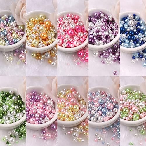 Miniatura 4 de 300 piezas de perlas de imitación de ABS de imitación, varios tamaños y colores, cuentas de arco iris suaves para hacer joyas, aretes, collares,