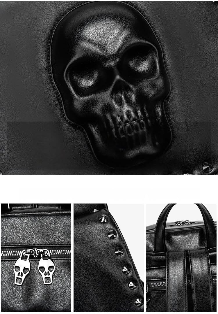 3D Gothic Skull Backpack for Women – Studded Punk Rock PU Leather Fashion Daypack with Hidden Anti-Theft Pocket, Fits A4 & 13” Laptop, Black - Image 4