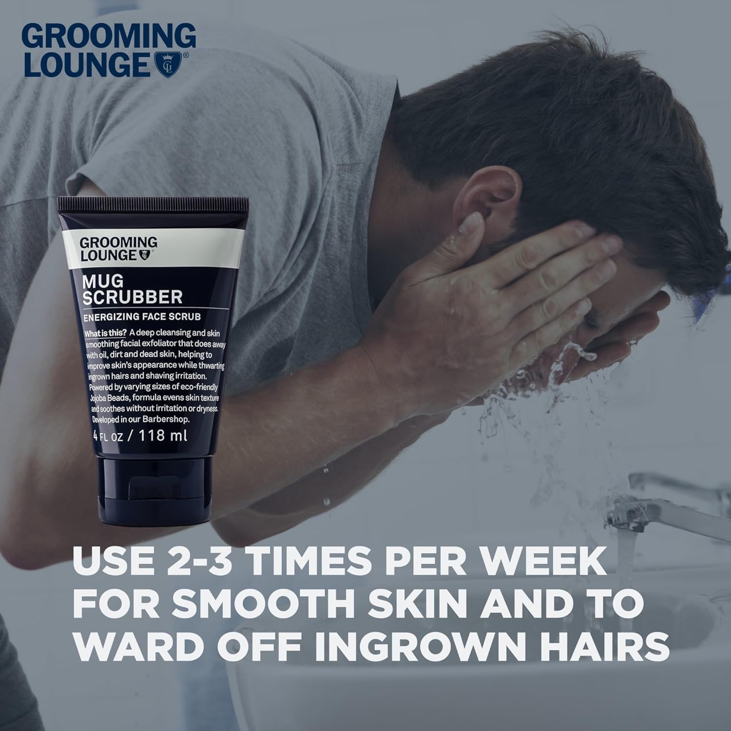 Grooming Lounge Mug Scrubber Face Scrub - Provides Safe and Gentle Exfoliation - Extracts Dug in Dirt and Oil - Uproots Ingrown Hairs - Improves Skin Softness and Appearance - Cruelty Free - 4 oz