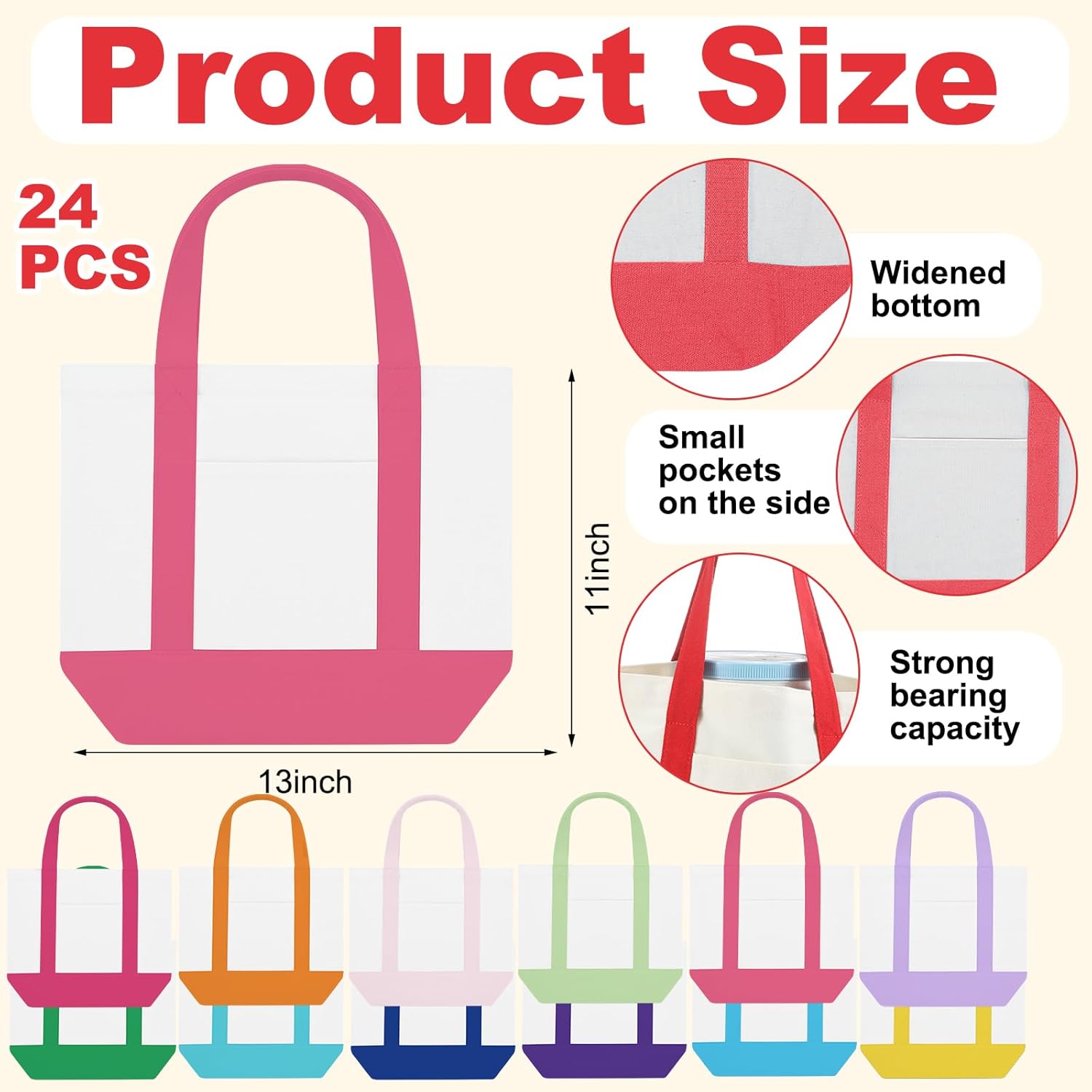 Eccliy 12 Pcs Mini Canvas Tote Bags 13" x 11" x 6" Small Tote Shopping Bag Bulk with Pocket Handle Blank Heavy Duty Reusable Canvas (13" X 11" X 6",Stylish Color)