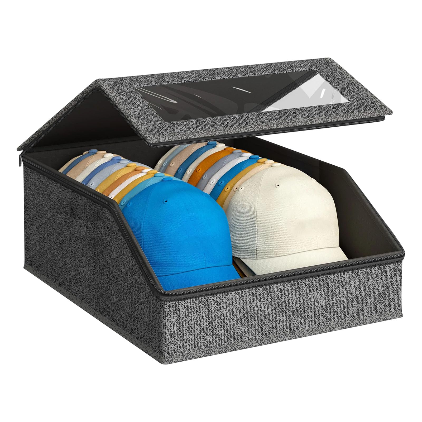 Mekalero Stackable Hat Organizers for Baseball Caps, Storage with Clear Window Lid Ball Cap Storage Organizers, Hats Box Holder Box Holder
