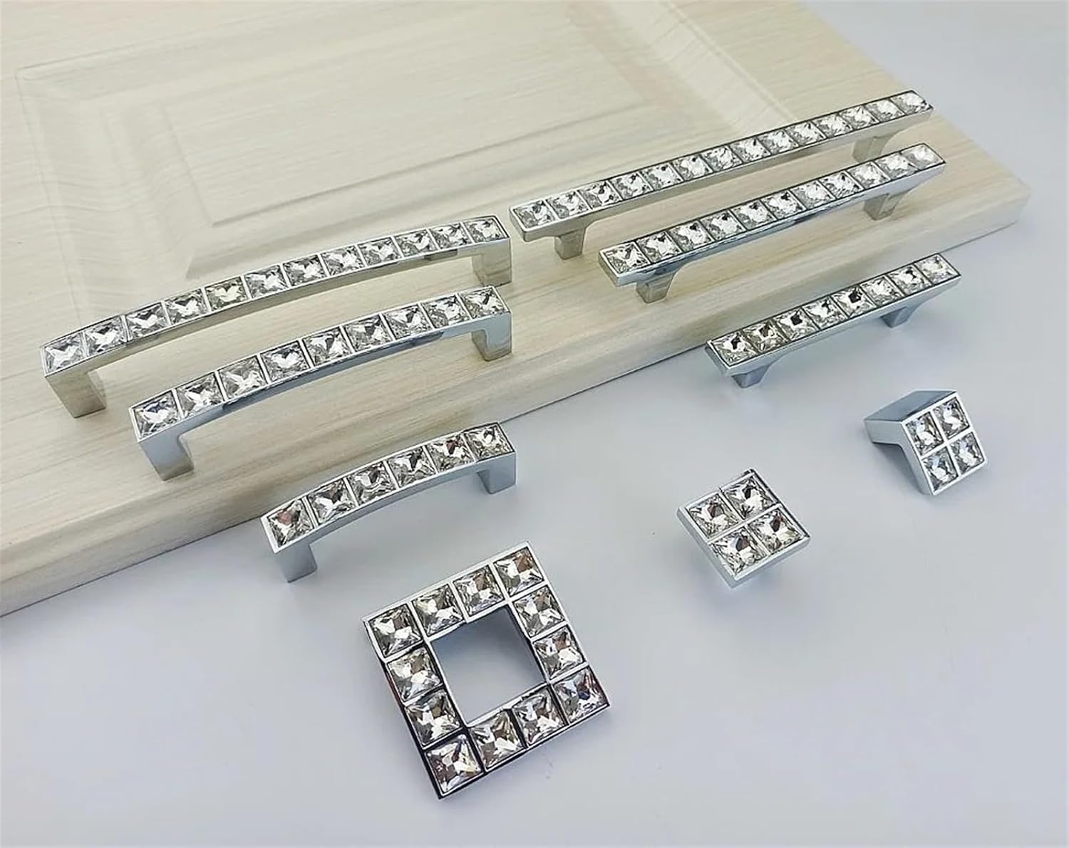 Crystal Glass Diamond Handles for Furniture Drawer Table Knobs Wardrobe Kitchen Cabinets Cupboard Desk Dresser Pulls 2Pcs(B 128mm)