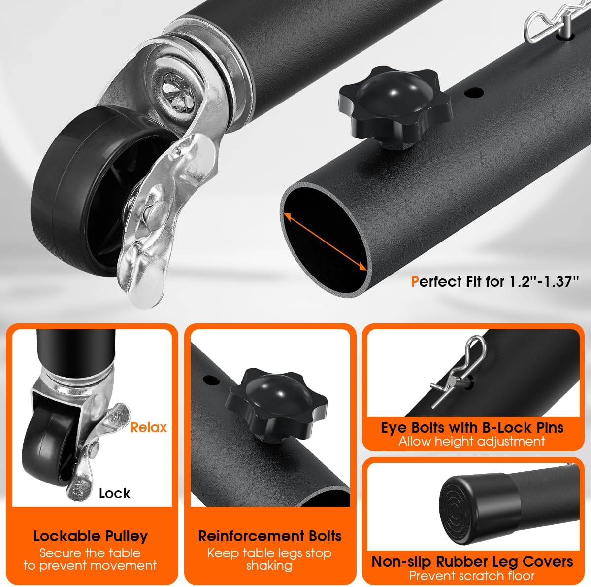 Multifunctional Metal Furniture Legs with Caster Wheels,4 Pack Heavy Duty Table Risers,Adjustable Table Leg Extenders,Desk Legs with Detachable Locking Casters(10.6 inch)