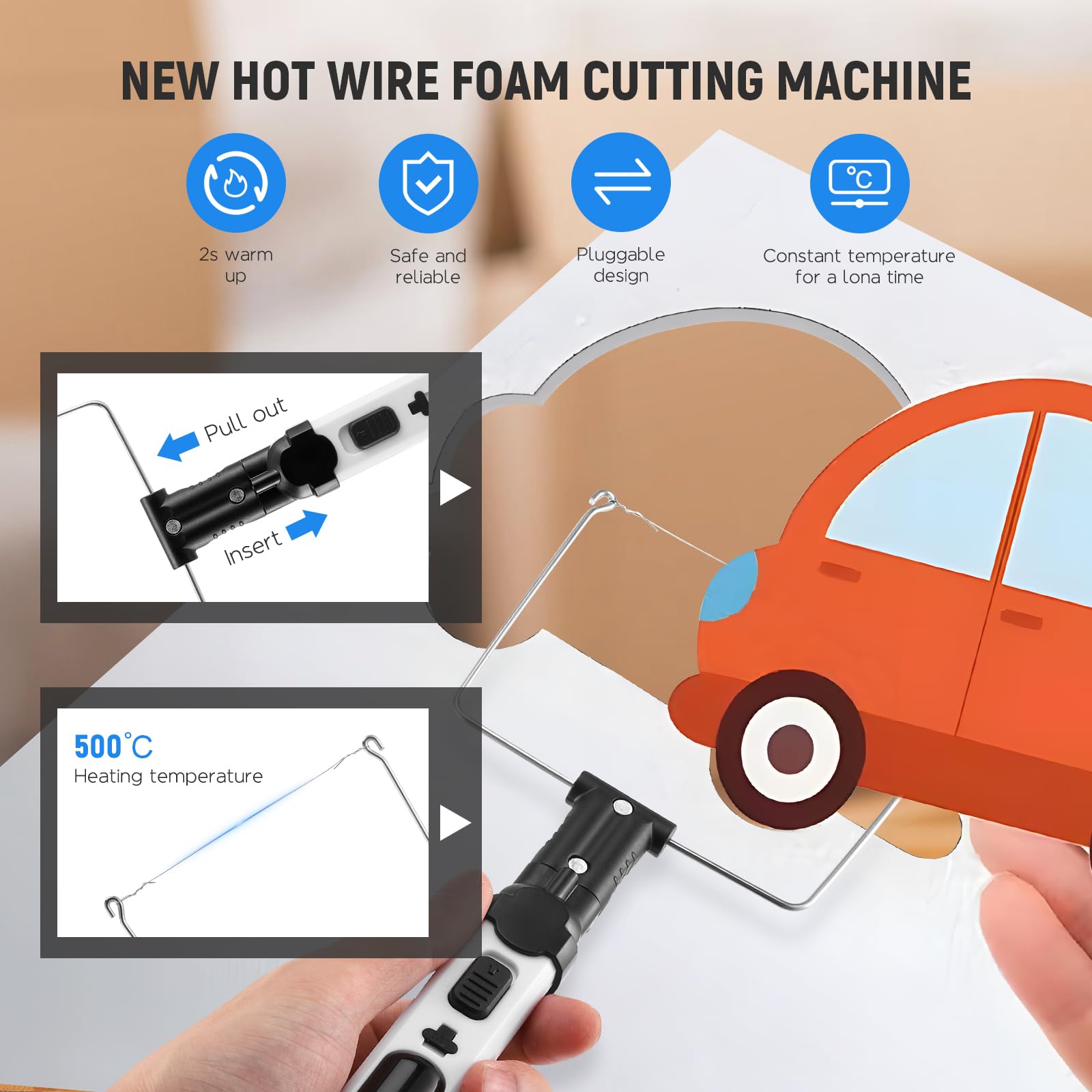 4-in-1 Hot Wire Foam Cutter, USB Rechargeable Electric Styrofoam Cutting Tools with 4 Different Cutting Heads - Image 3