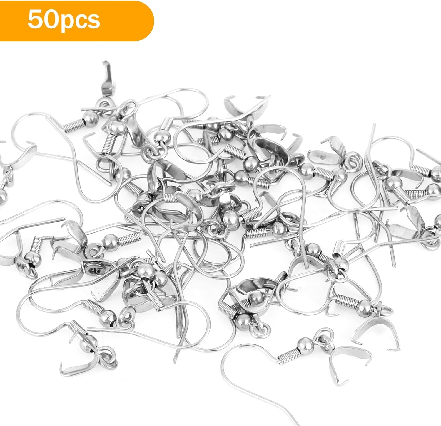 50 Pcs Stainless Steel Earring Hooks, Wire Ear Ball Hooks with Pendant Clasp Earrings Making Kit for Earrings Making DIY Silver - Image 3