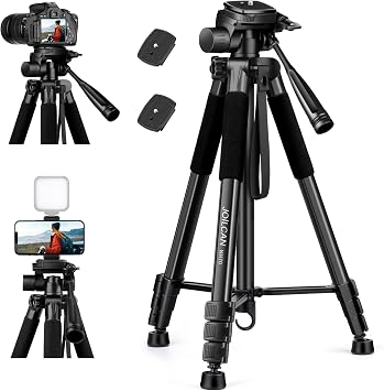 JOILCAN Aluminium Camera Tripod, 65inch Compact Travel Tripod for DSLR and Phone, Camera Tripods Stand with 3-Way Swivel for Canon/Sony/Nikon, Tripods for iPhone/Smartphone/Vlog, Up to 5.5kg