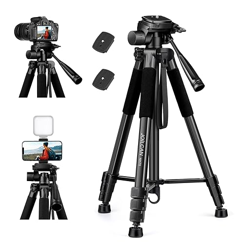 JOILCAN Aluminium Camera Tripod, 65inch Compact Travel Tripod for DSLR and Phone, Camera Tripods Stand with 3-Way Swivel for Canon/Sony/Nikon, Tripods for iPhone/Smartphone/Vlog, Up to 5.5kg - Classic Black