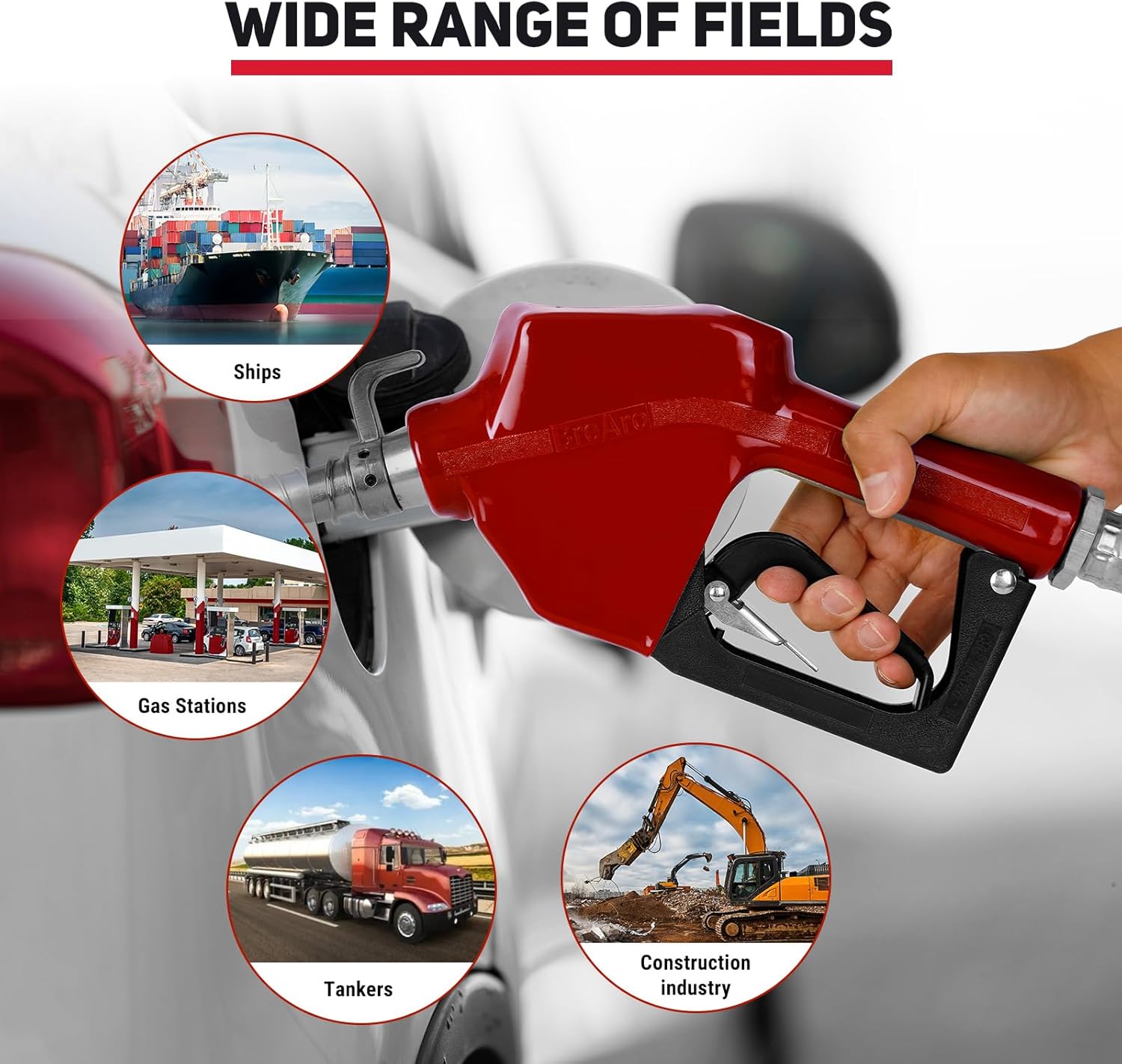 Automatic Fuel Nozzles 3/4", Auto Shut Off Fuel Transfer Nozzle with 360° Swivel Joint, Hook, 3-speed Padlock, Max Flow 16 GPM, 13/16"(OD=20mm) Spout for Diesel Petrol Gasoline Kerosene (Red)