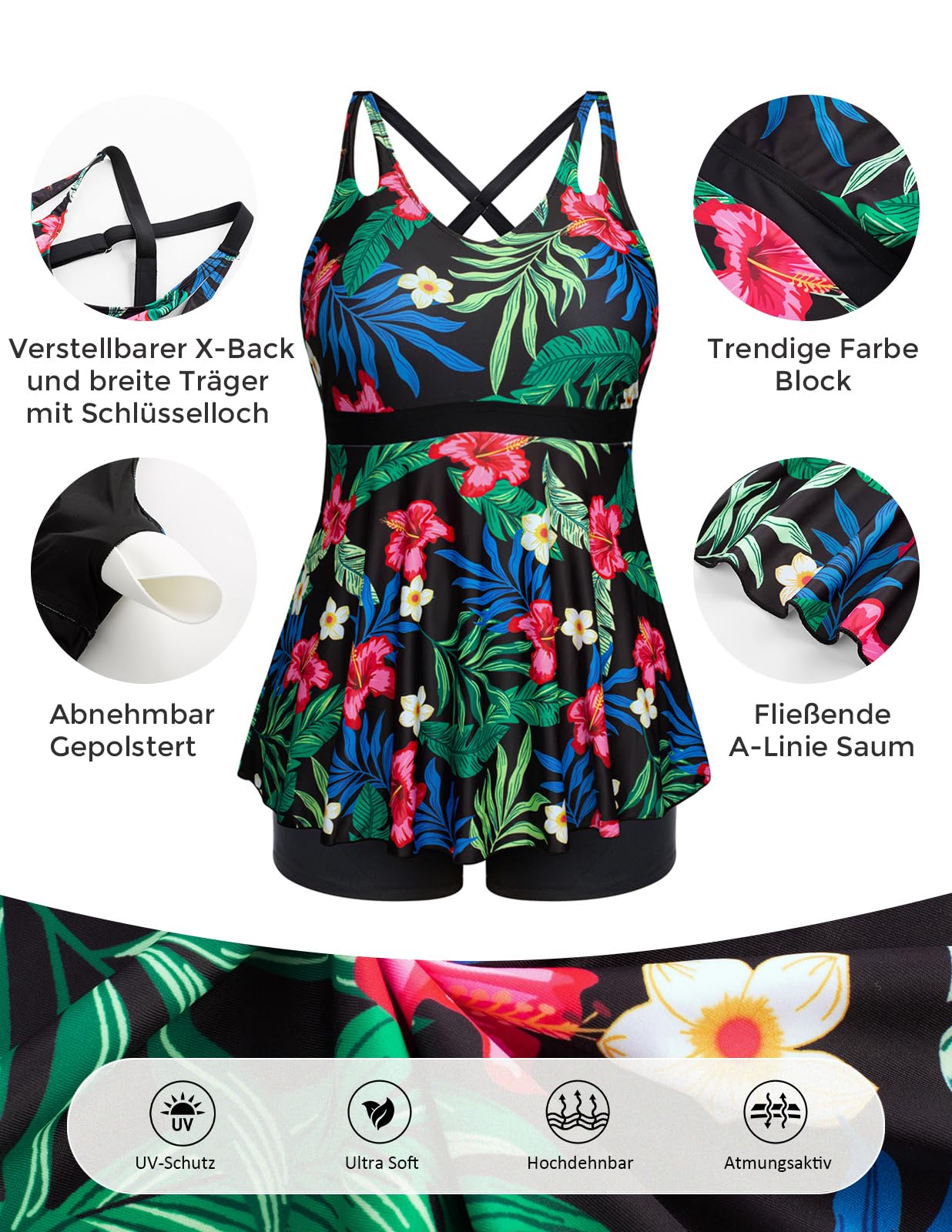 Hanna Nikole Costume da Bagno Due Pezzi da Donna con Controllo della Pancia e Vita Alta Costume da Bagno Vintage con Gonna