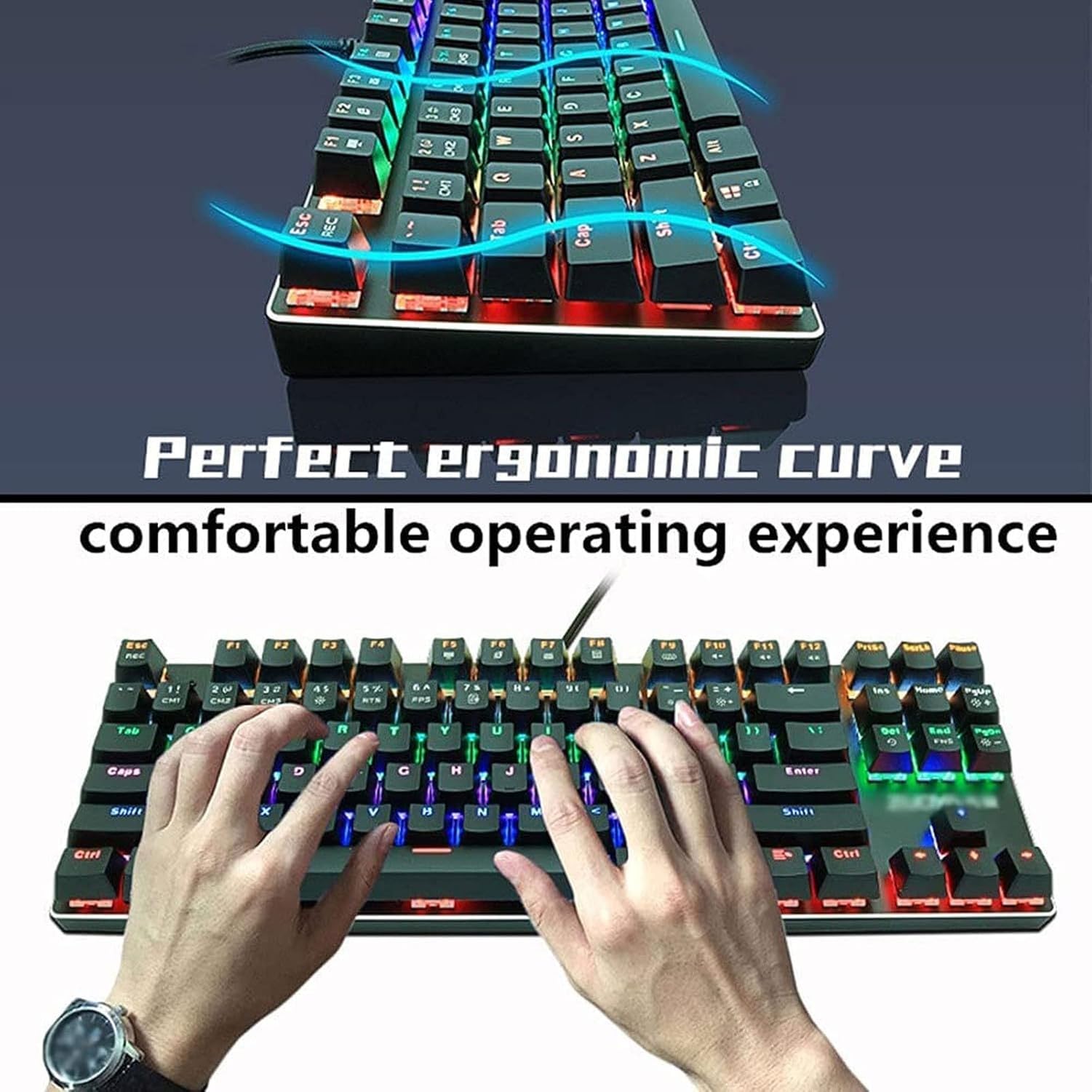 Tastiera Meccanica Gaming Compatta 87 Tasti, Computer PC con Retroilluminazione LED Arcobaleno per Giocatori