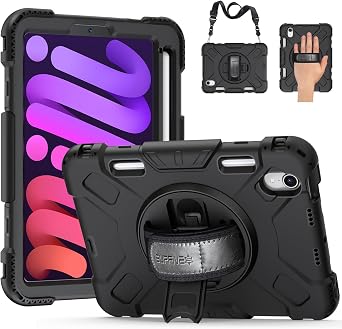 SUPFIVES Case for iPad mini 7 2024 with Screen Protector Military Grade Shockproof Silicone iPad mini 7th/6th Generation 8.3 Inch Case- Black
