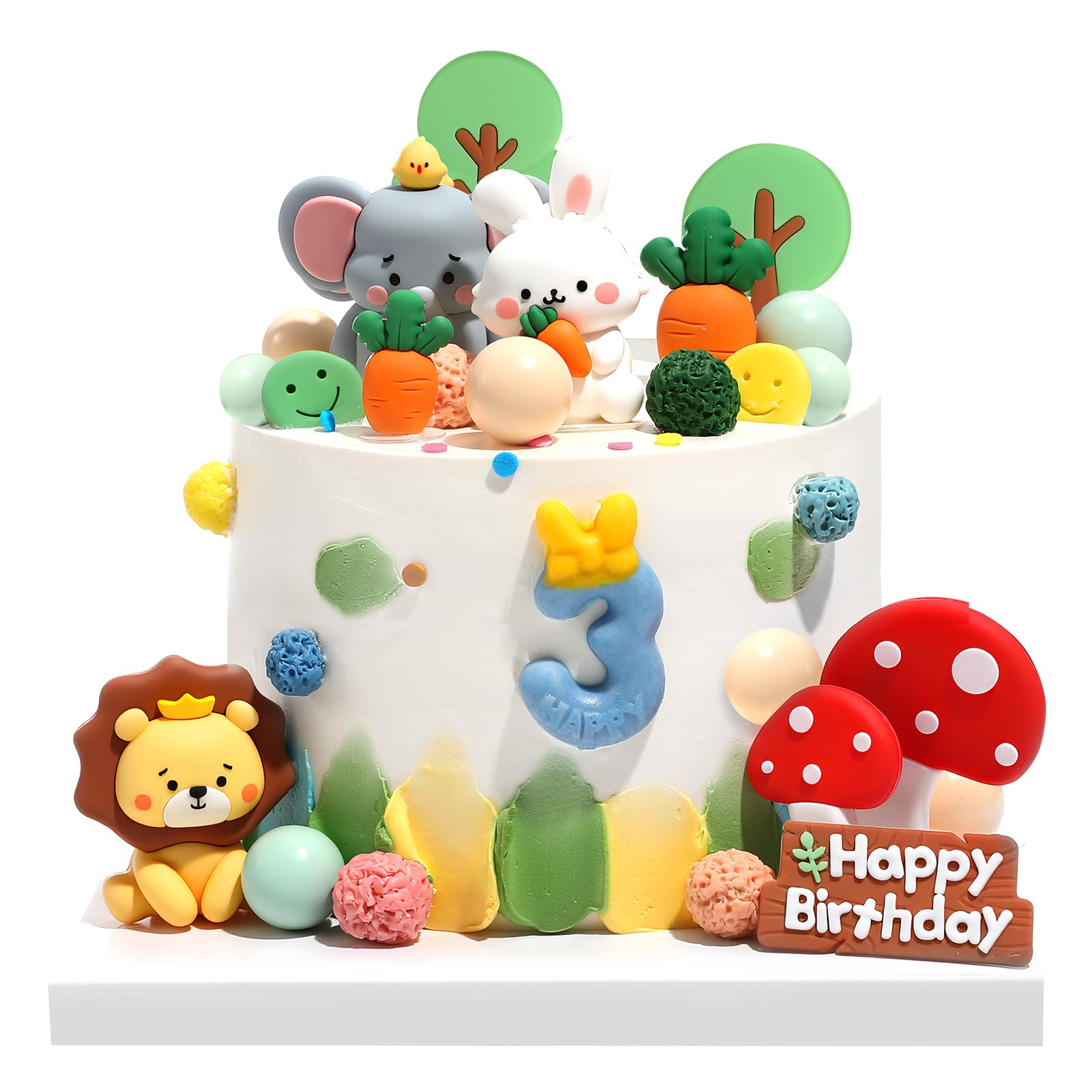 20 PCS Safari Animal Cake Toppers Jungle Wild Cake Decorations with Elephant Lion Rabbit Ball Cake Toppers for Kids Birthday Party Supplies