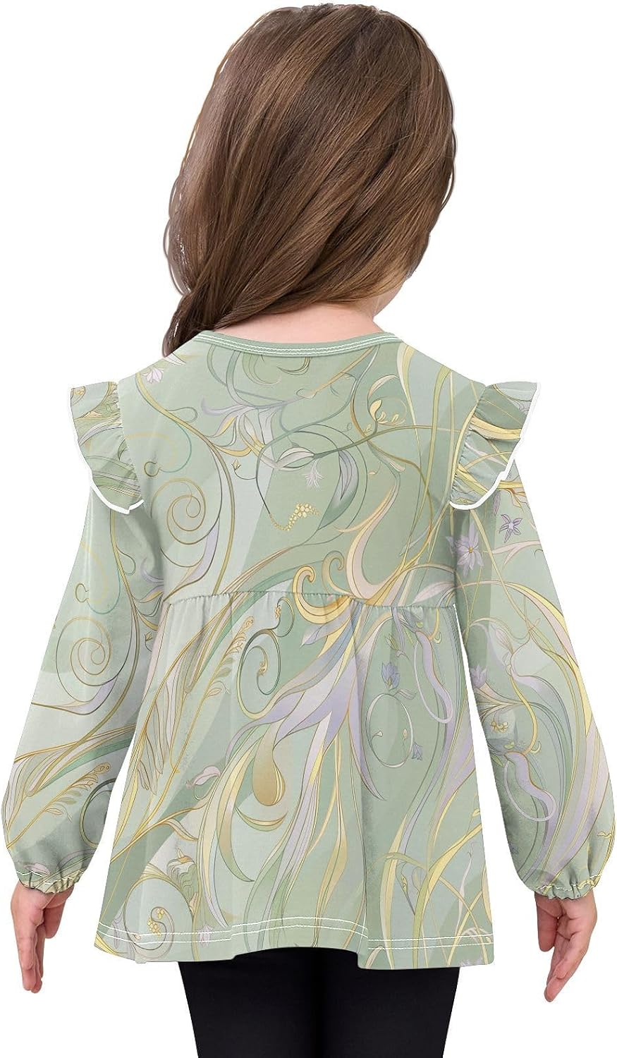 visesunny Toddler Clothes for Girls Gold Foil Flower Simple Flower Long Sleeve Fall Shirts Cotton Top with Ruffle Collar