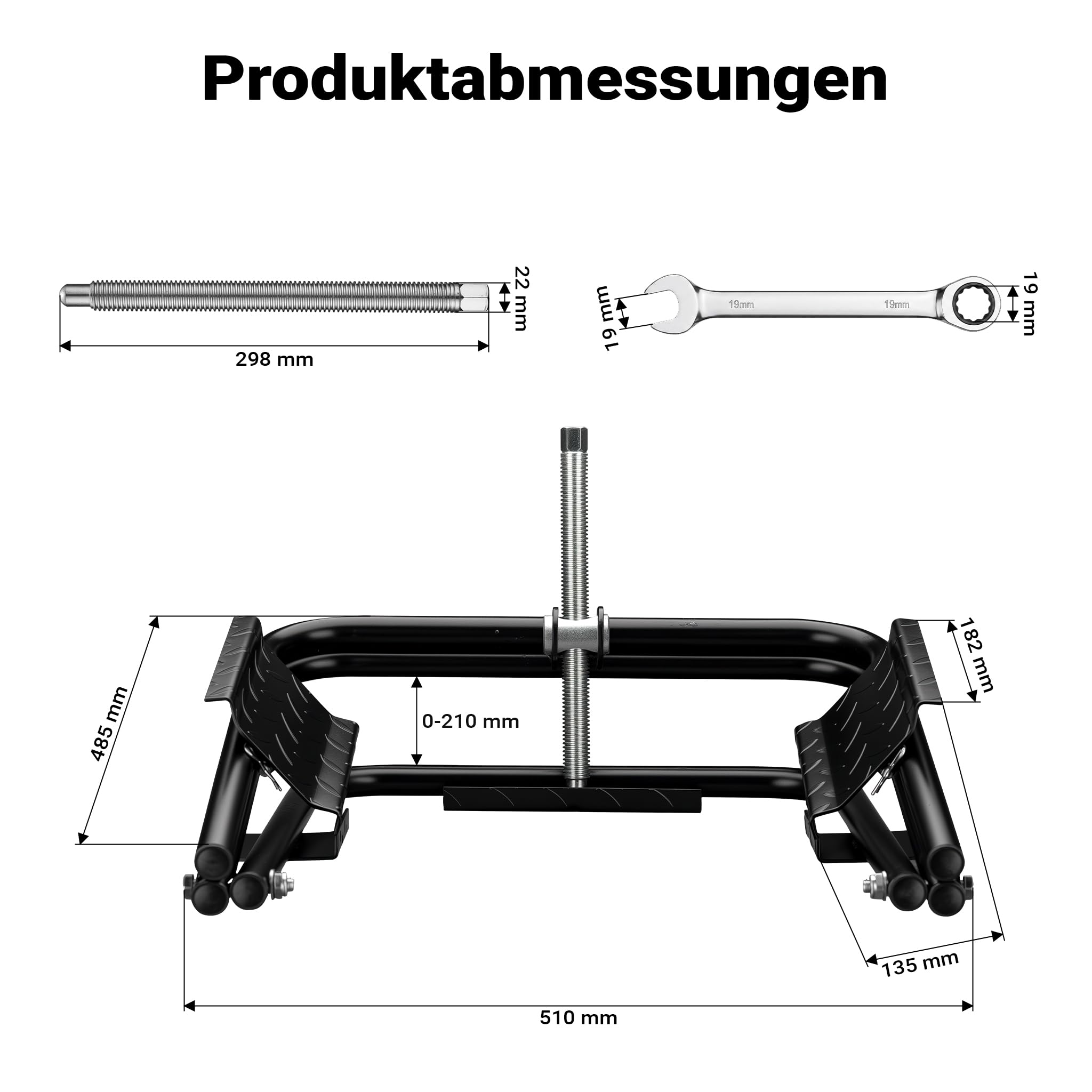 Wiltec Wagenheber für Wohnmobil bis 1360 kg, Nivellierer Wohnwagen 14“-15“ Reifen, robuster Ausgleichskeil Stahl, Auffahrkeil inkl. Schraubenschlüssel