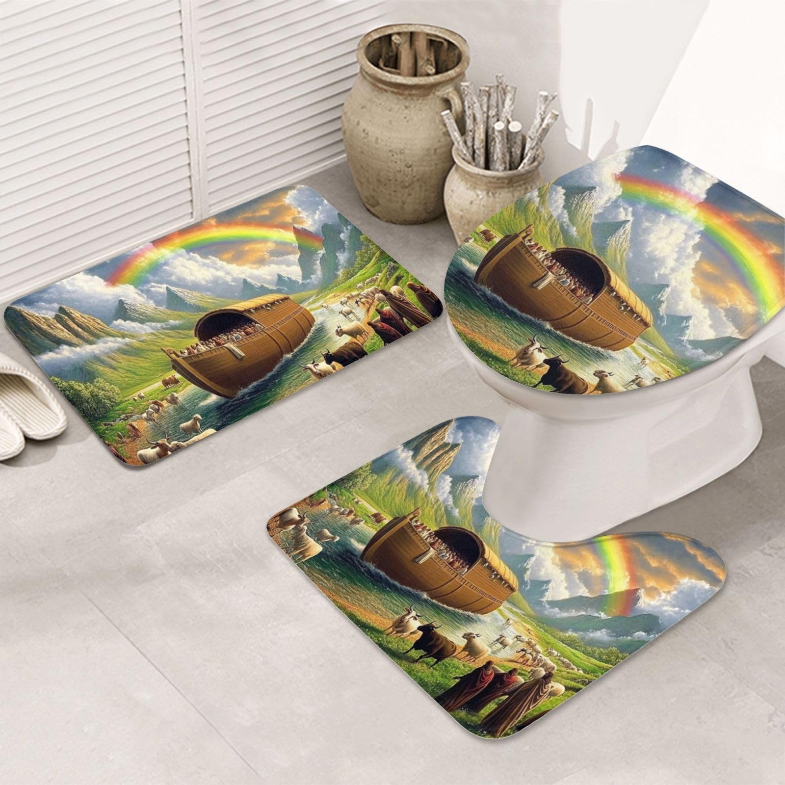Alfombras de baño de El Arca de Noé con funda de inodoro de 3 piezas