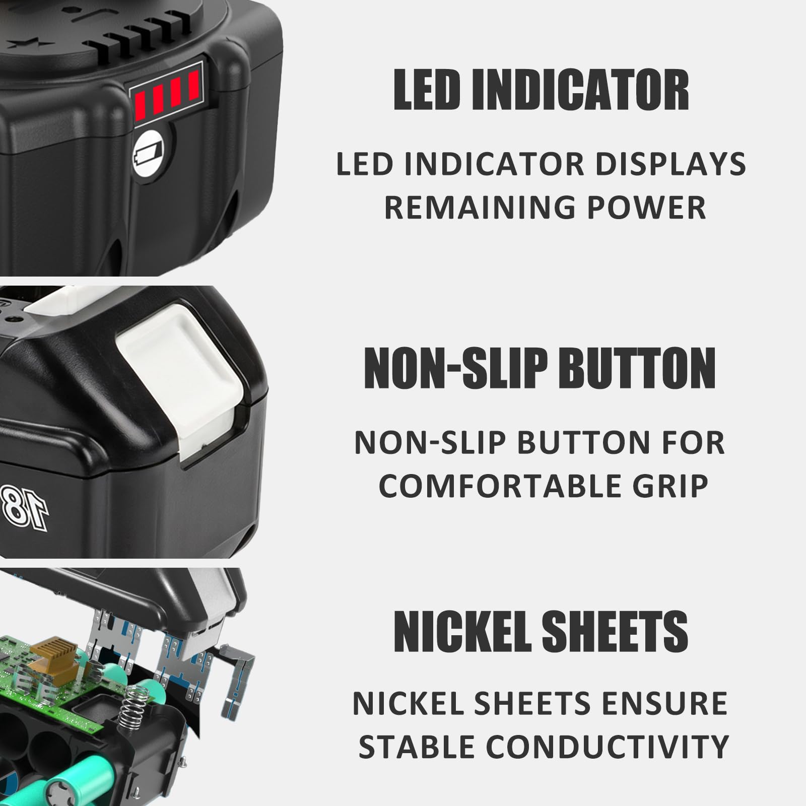 2X10000 mAh Kompatibel mit Makita Akku 18V BL1850 BL1860 BL1840 mit LED Indikator