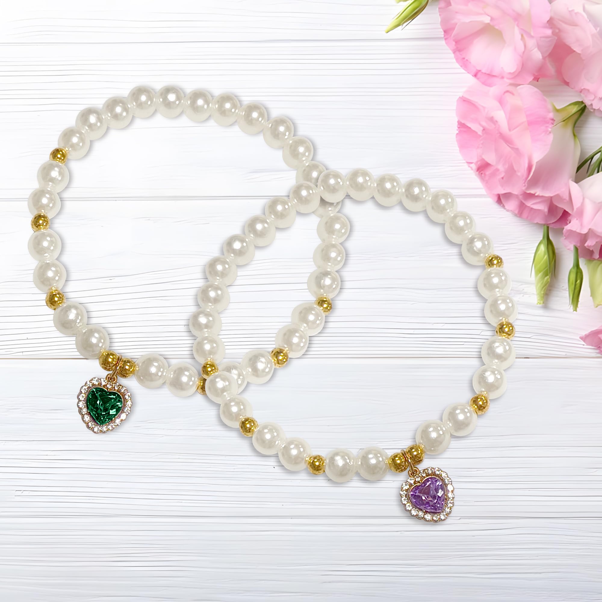QACUU 2pcs Vintage Cute Cat Necklace Elegant Pearl Collar Set including Heart Crystal Pendant - Image 4