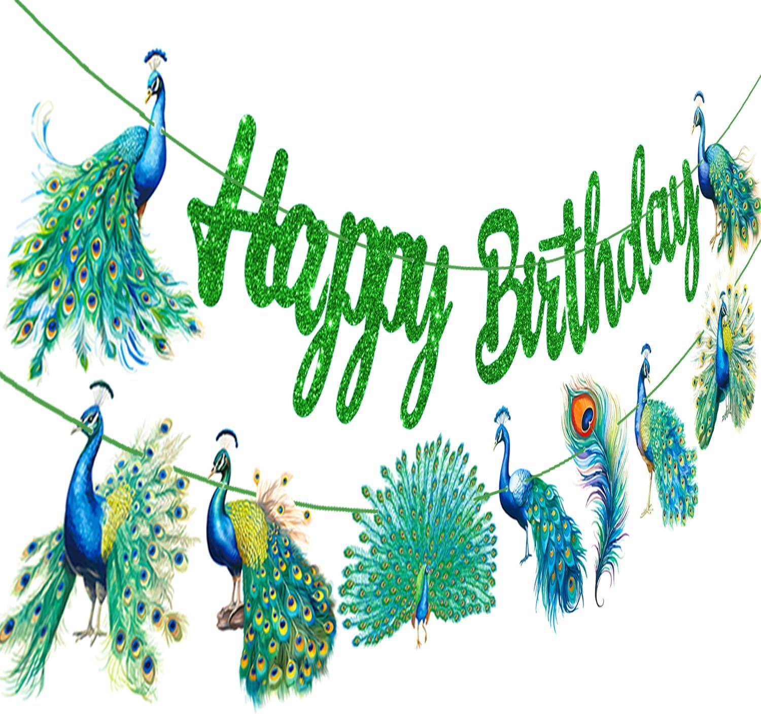 Amazon.com: Peacock Happy Birthday Banner 2Pcs Peacock Birthday Party ...