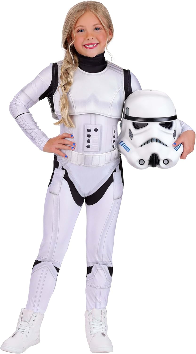 Girl's Deluxe Star Wars Stormtrooper Costume | Kids Jumpsuit with Belt, Vest and Mask for Halloween Fun