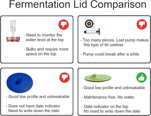 Miniatura 3 de Paquete de 7 tapas de fermentación sin agua sin mantenimiento para frascos de boca ancha. Haz chucrut, kimchi, pepinillos, cualquier alimento