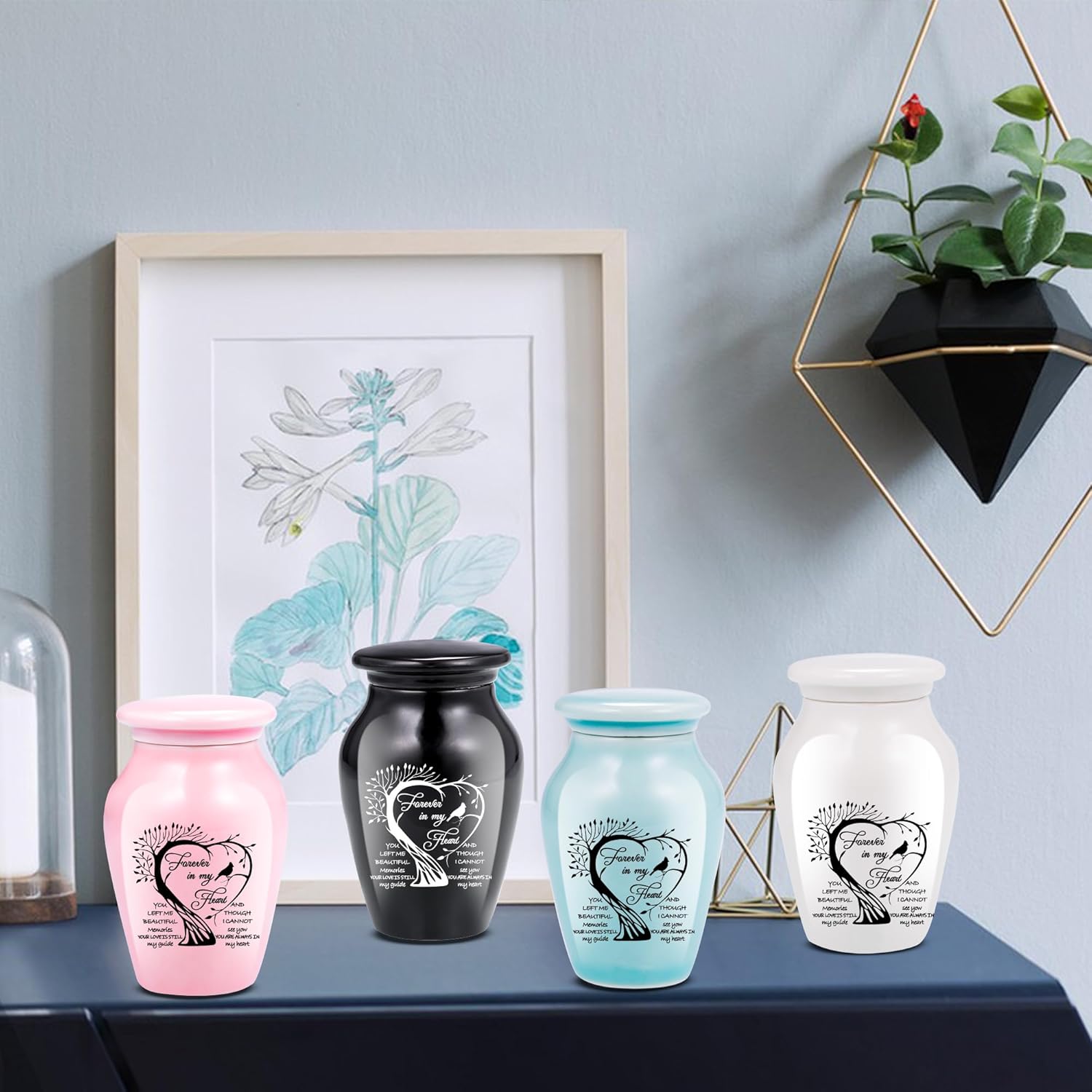 4-Pack Ceramic Keepsake Urns for Ashes | Tree of Life Cremation Memorial Urn Set with Gift Box, Sharing to Honor Loved Ones with Family & Friends