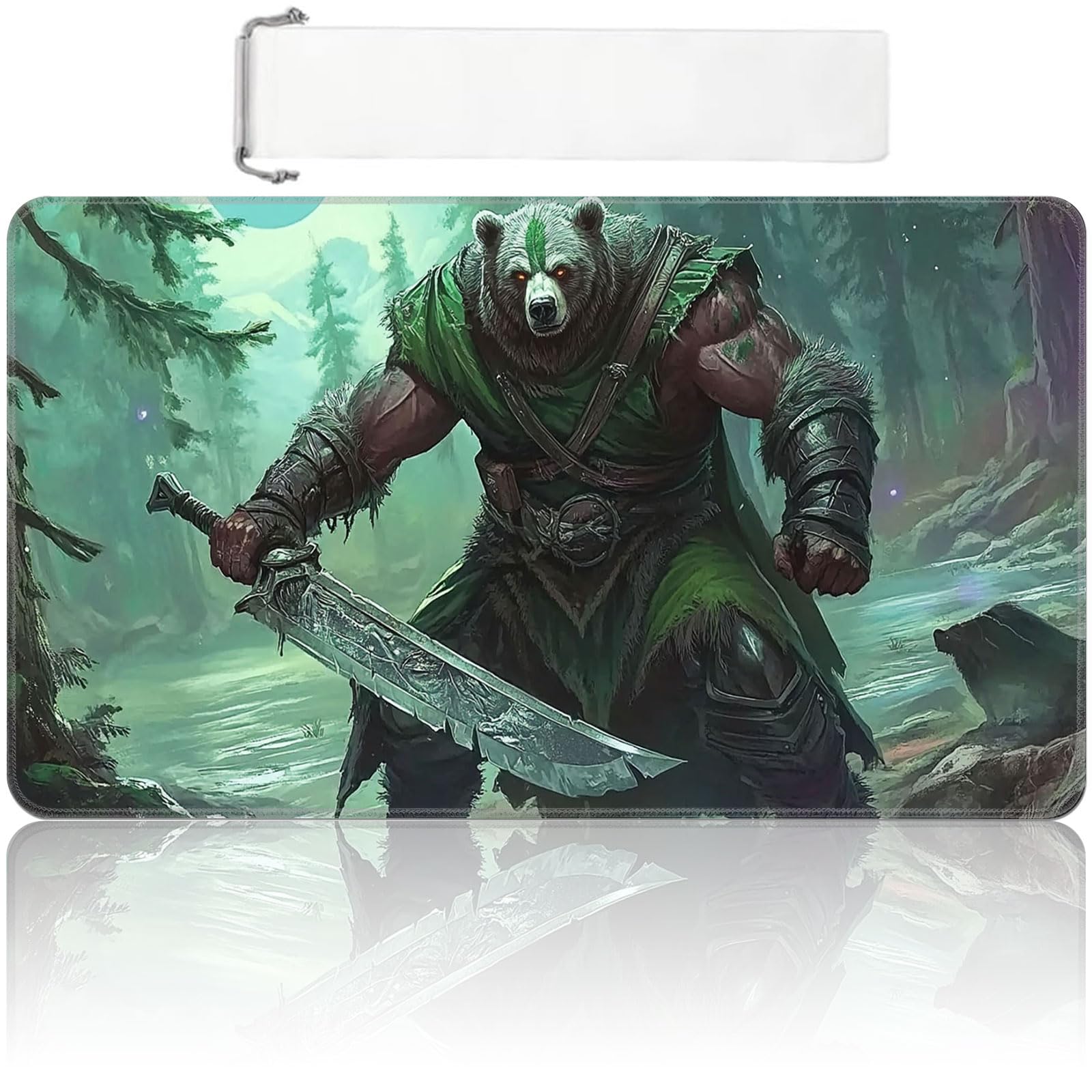 MTG Playmat 24x14 inch with Free Storage Bag, Non-Slip Rubber Base TCG Play Mat for Magic The Gathering, Card Playmat for YGO, Durable Portable Game Matt, Dual Blade Warrior