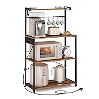 VASAGLE Scaffale da Cucina con Multipresa, Bar Caffèa 4 Ripiani con 8 Ganci a S