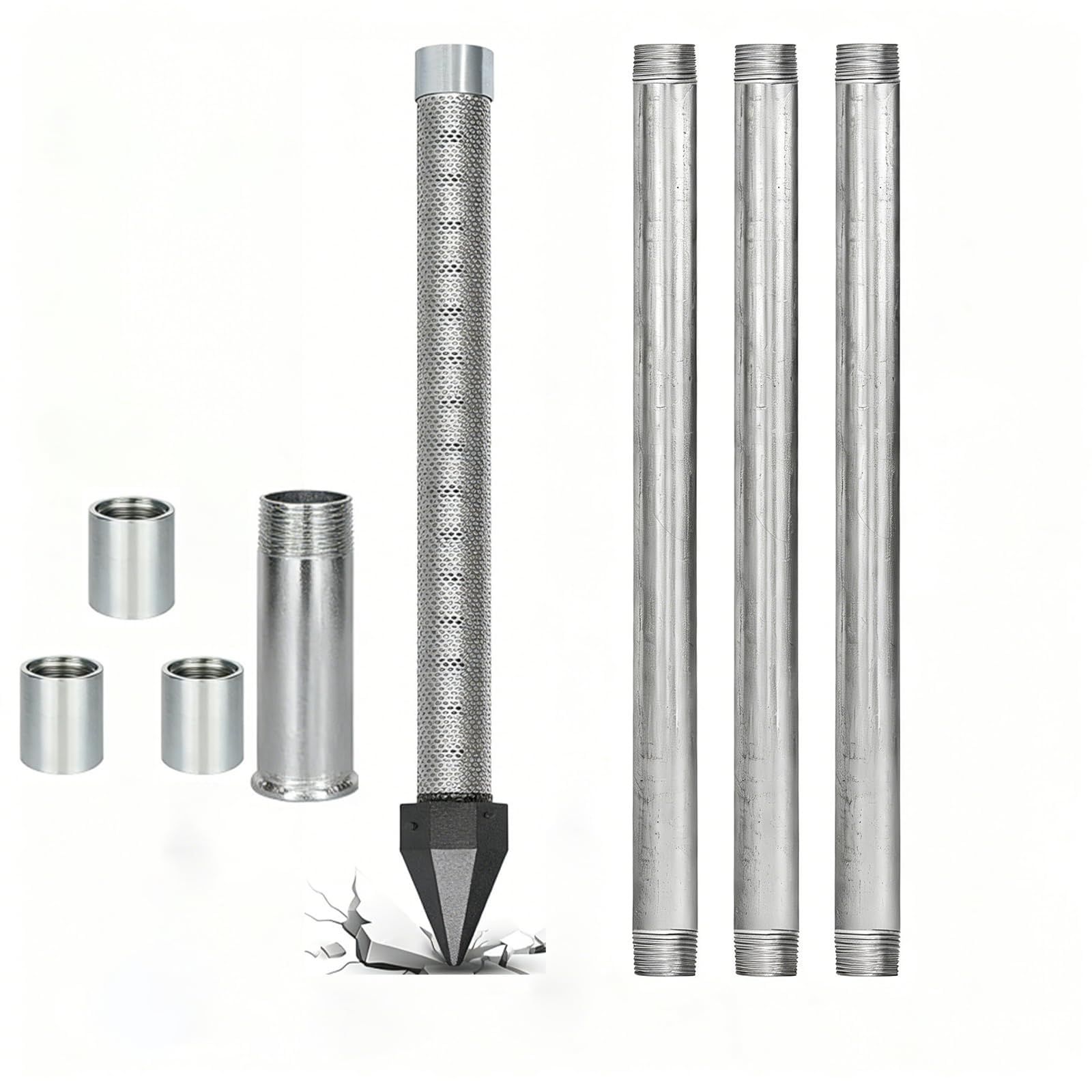 1-1/4-Inch by 30-Inch Well Stainless Steel Drive Points, Heavy Duty Sand Points Well for Various of Soil, Drive Well Point(3+1kit)