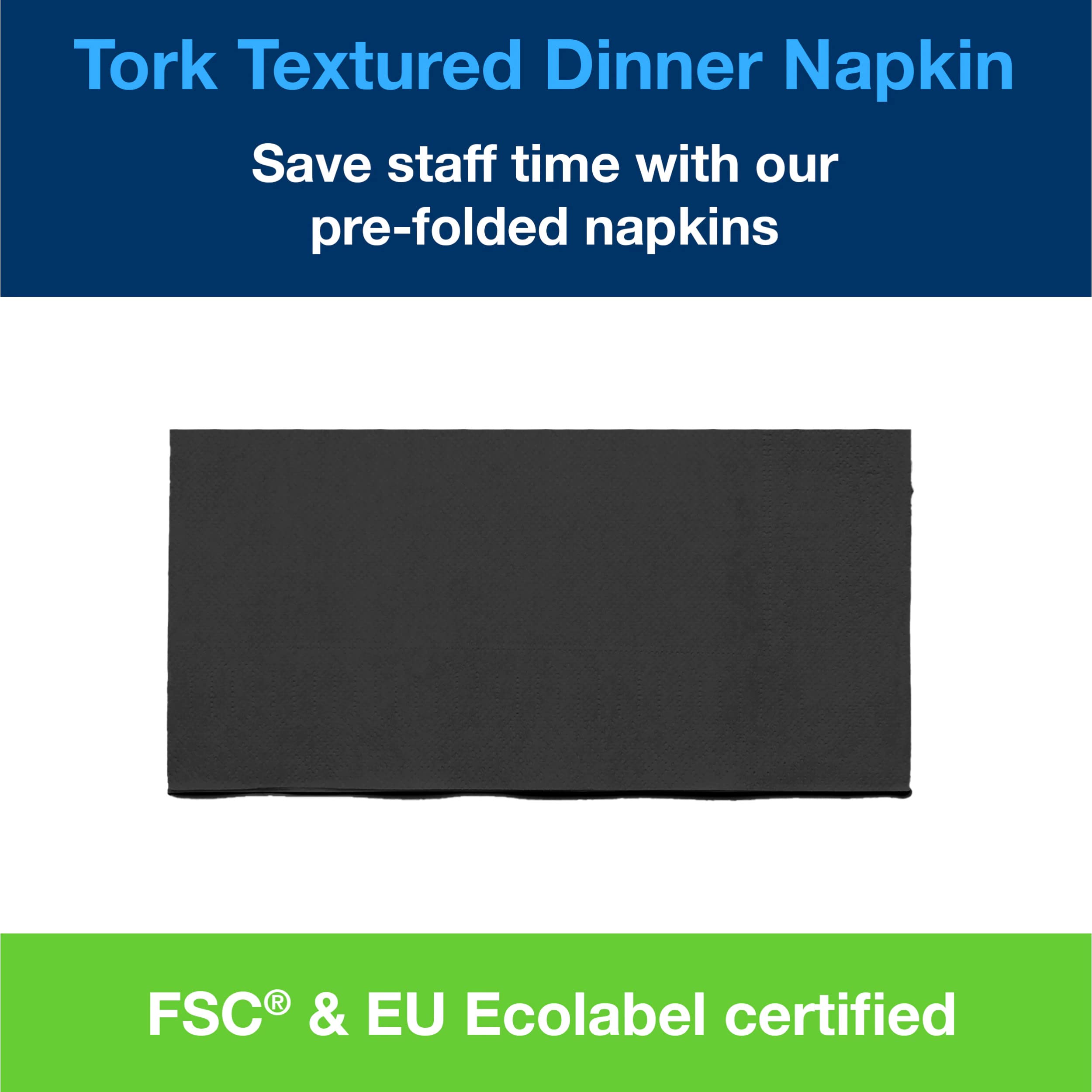 Tork 509421 - Servilleta negra de papel gofrado, doblada pliegue 1/8, 2 capas, 12 x 100 (1200 servilletas), 38 cm x 39 cm, color negro