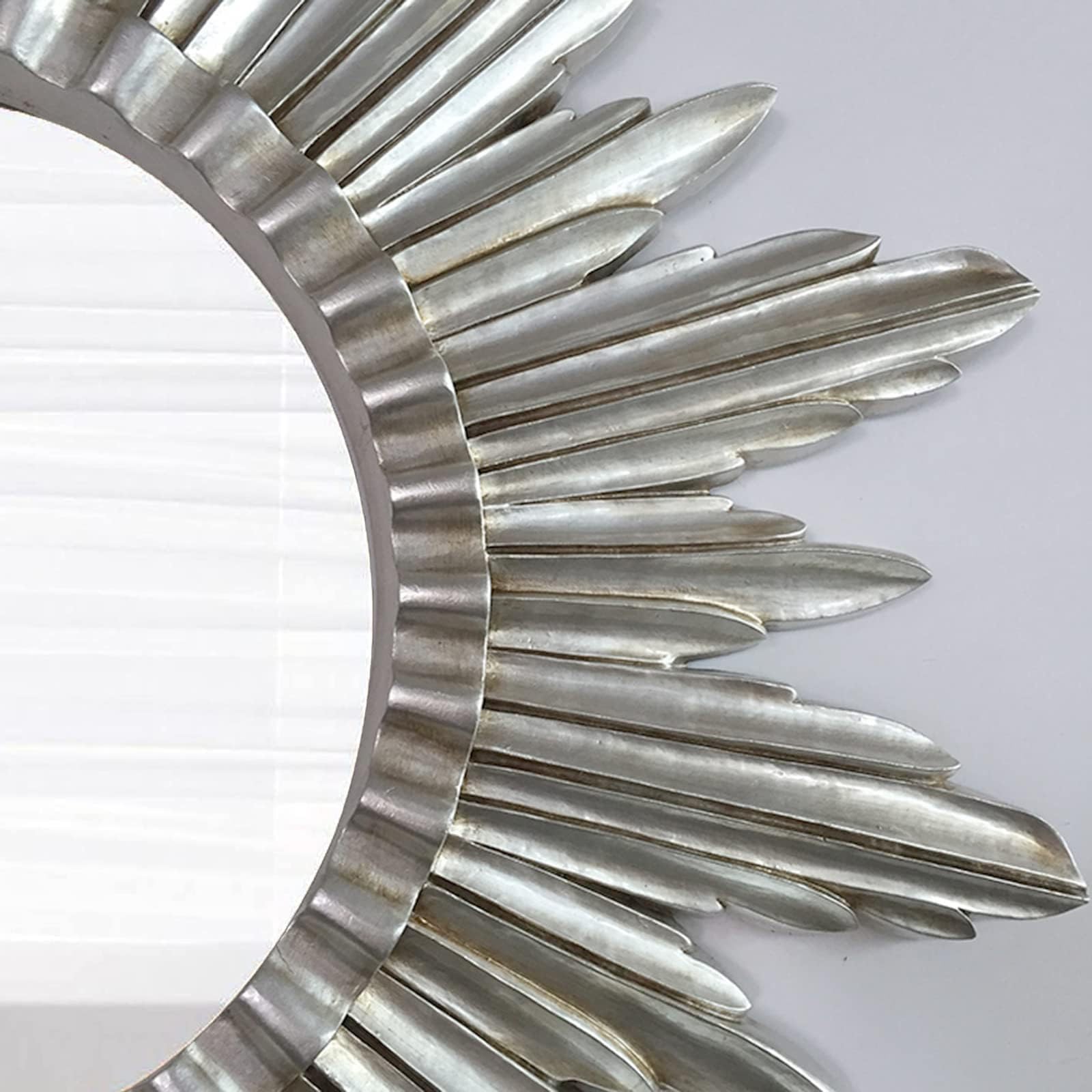 Specchio da Parete 46” Sunburst - Specchio da Parete Rotondo a Raggi di Sole Realizzato a Mano Specchio Decorativo Moderno per Soggiorno, Camera da Letto e Ingresso, Silver