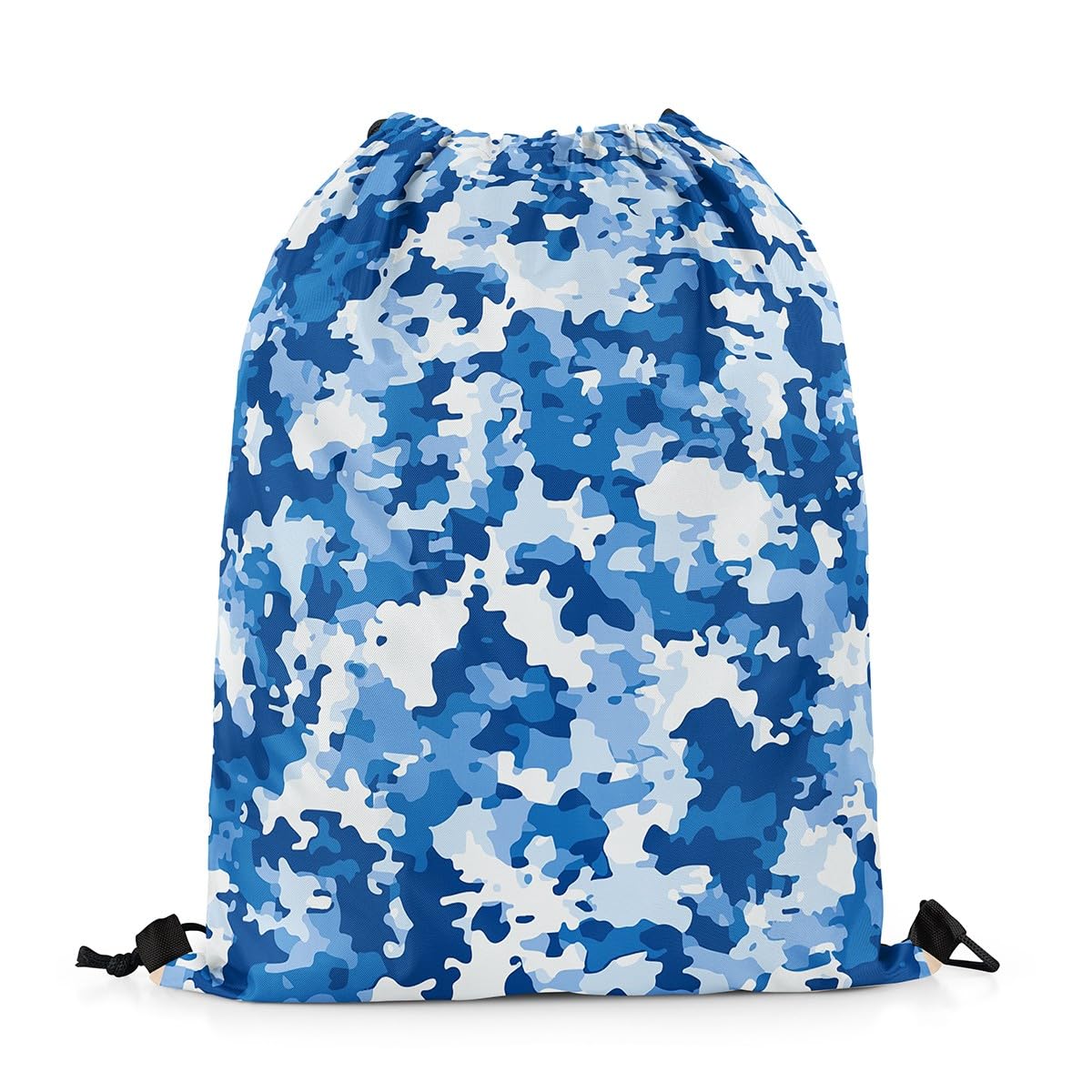 Castle Fairy Camouflage Drawstring Backpack Blue Camo Pixel Style Sackpack for Beach Swimming Pool Abstract Art Draw String Bags Waterproof Sports Gym