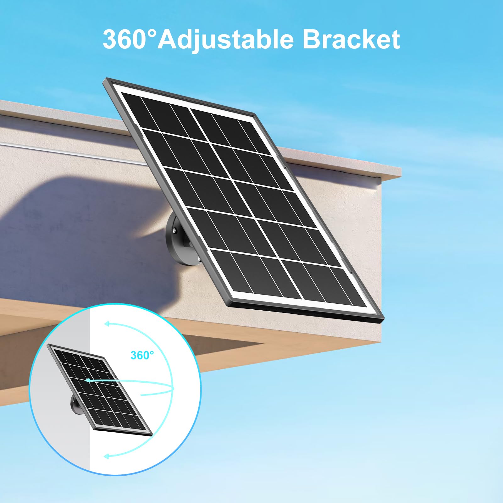 Pannello solare da 7 W per fotocamera ad anello, caricabatterie solare per Stick Up Cam, Stick Up Cam Pro, Spotlight Cam Plus/Pro, con cavo lungo impermeabile da 3 m e adattatore da USB-C a barile