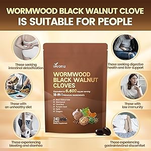 18-in-1 Black Walnut Wormwood Cleanse for Humans, 80 Day Supply, 6600mg Serving, Rapid Gut Cleanse & Digestive Health with Clove, Garlic, Turmeric, Pumpkin Seed, Oregano, Berberine & More 240 Softgels