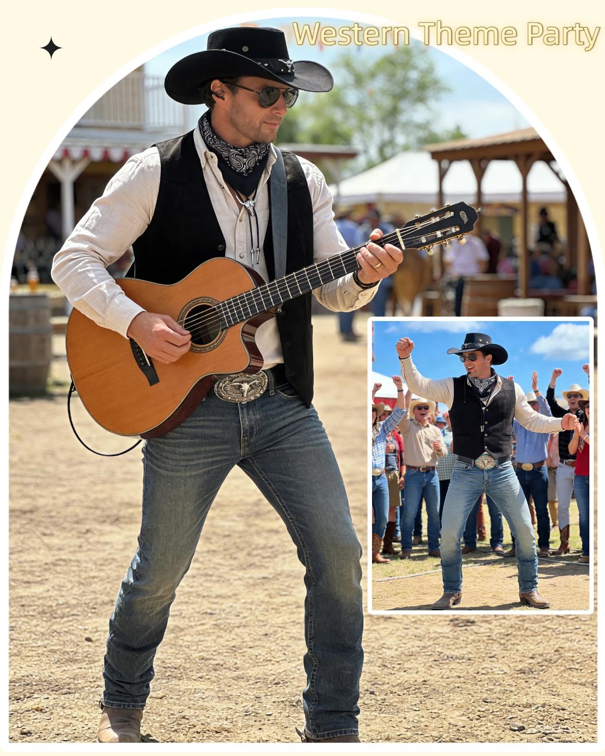 7pcs Cowboy Costume Outfit for Men Western Cowboy Clothes Vest Accessories for Cowboy Party
