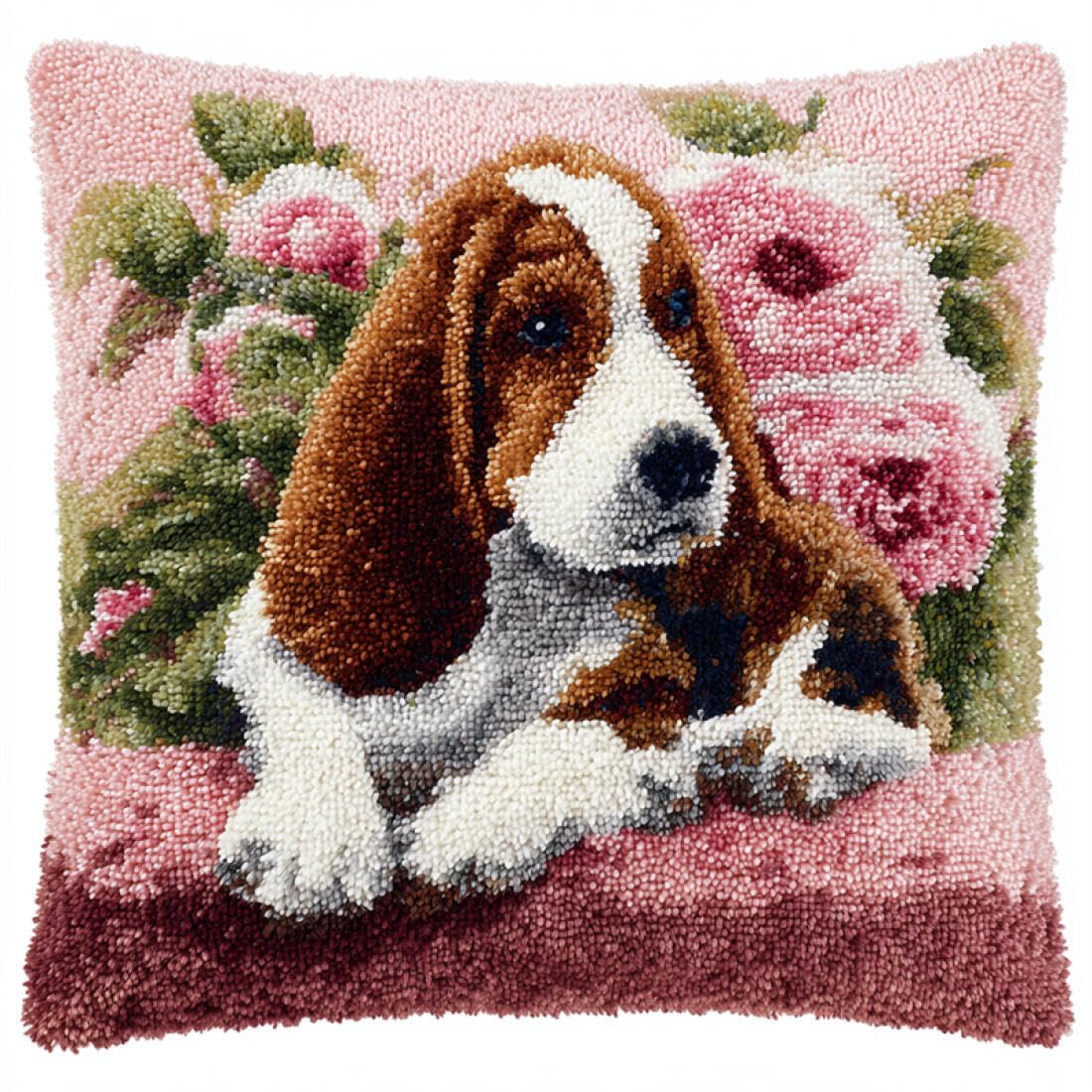 Kitquiver Animal DIY Latch Hook Kit Dogs and Flowers Latch Hook Kit for Adults Beginners Embroidery Crochet Set DIY Throw Pillow Covers Kits 17x17In