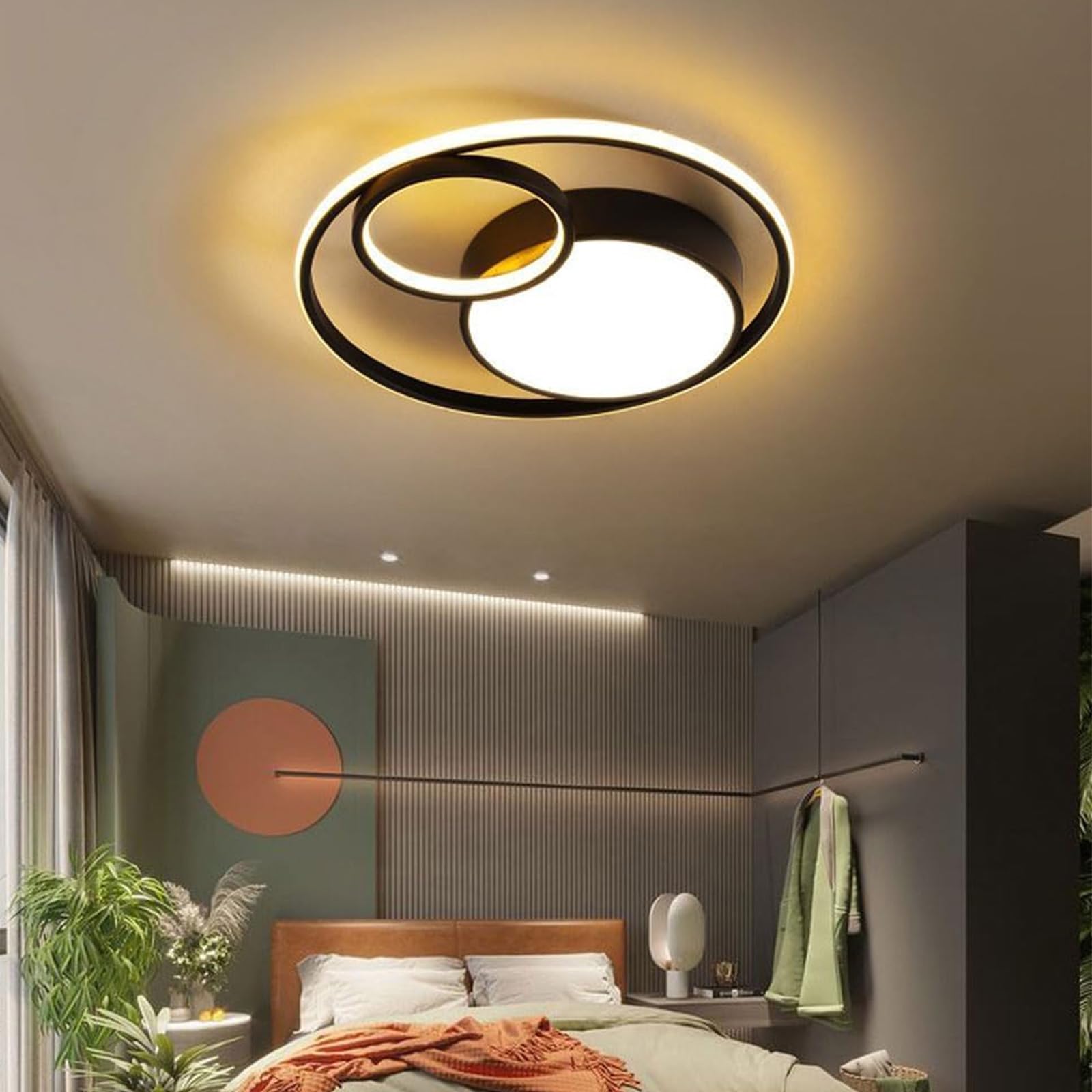 Ściemnialna lampa sufitowa LED z pilotem metalowa akrylowa lampa sufitowa nowoczesne okrągłe oświetlenie sufitowe do sypialni salonu biura 3000 K-6500K (czarny + biały, 40 cm)