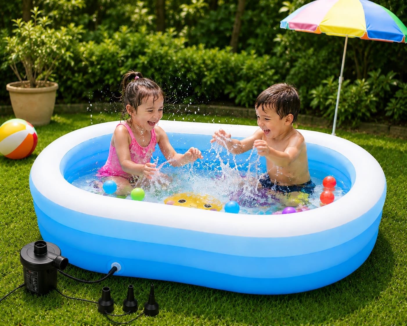 5.3ft Inflatable Swimming Pool for Kids & Family with Electric Pump | 162 x 106 x 45 cm | Thick Durable PVC Outdoor Backyard Garden Water Pool for Summer Fun | Easy to Inflate & Store-picture-22