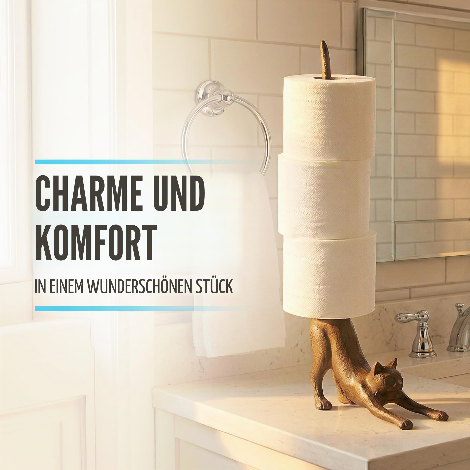 Yoga Katze - Dekorativer Papierrollenhalter oder Toilettenpapierhalter - Bezaubernde Herabschauender Hund Pose - Gusseisener Papierrollenständer