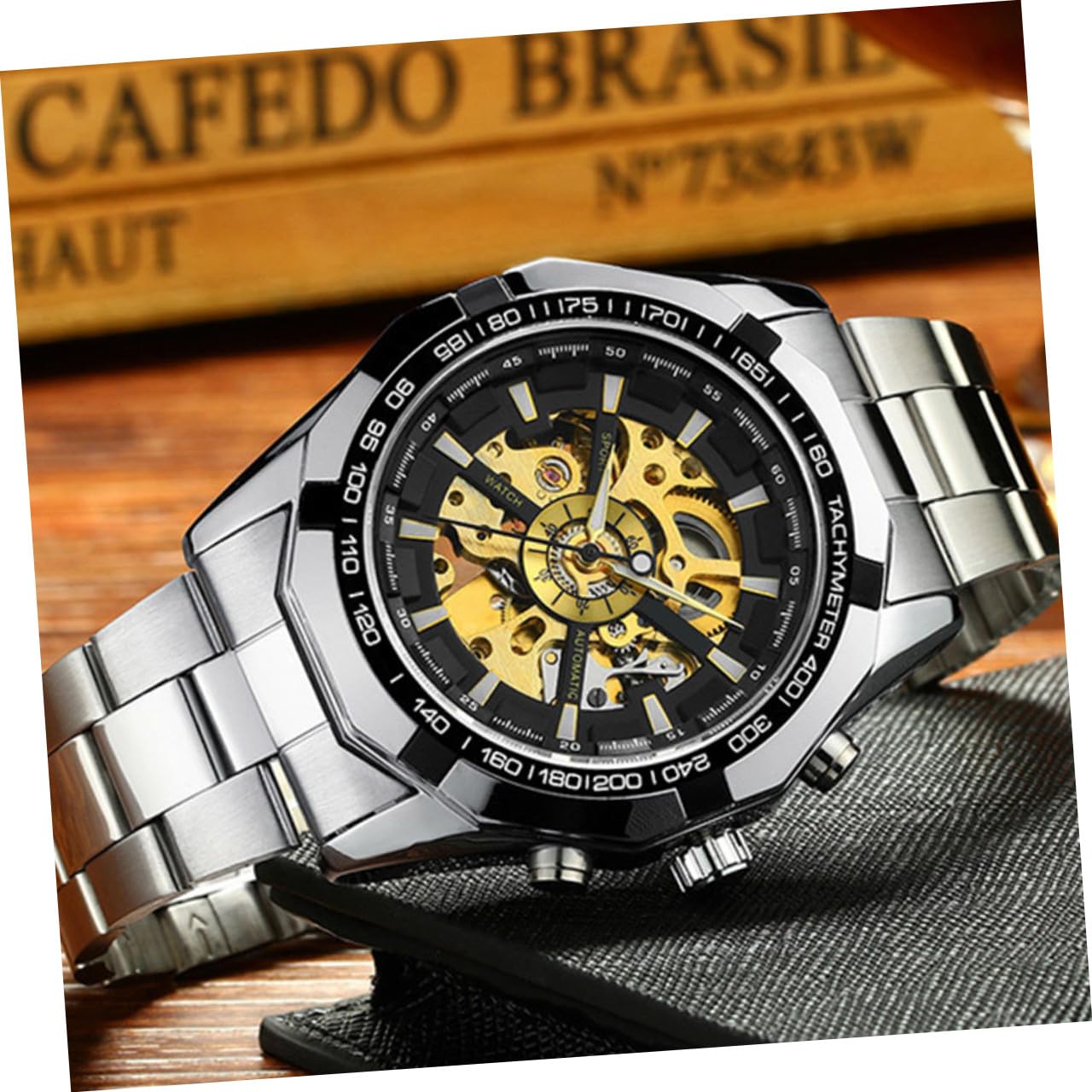 Reloj Mecánico Automático para Hombre Esqueleto Esfera Negra, Movimiento Luminoso, Correa de Acero Inoxidable y Diseño Casual para Negocios y Uso Diario