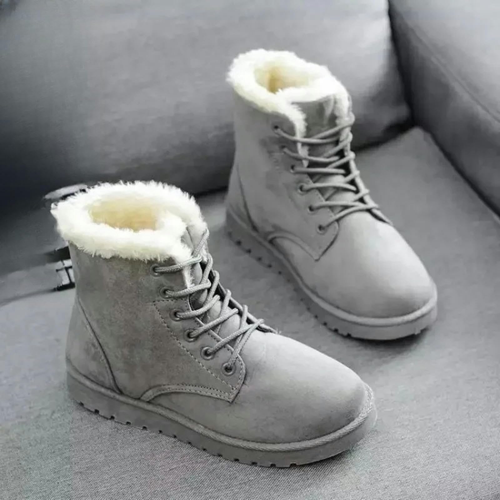 Stivali da Neve da Donna Stivali Invernali da Donna Short-Tube Caldi Stringate-Up Tacco Piatto in Cotone Stivaletti