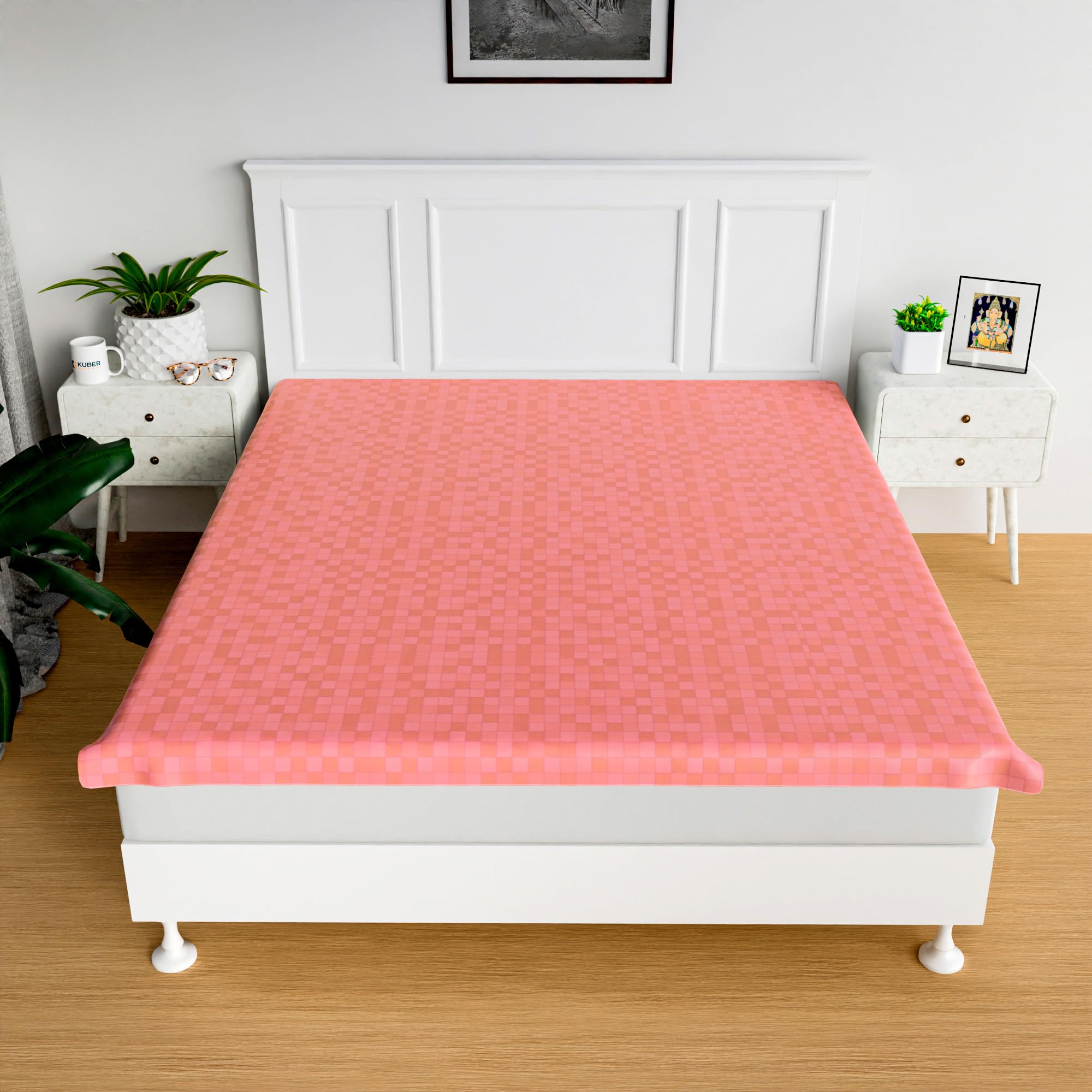 Kuber industries Bedsheet | Mattress Protector | Mattress Sheet for Baby | Baby PVC Bedsheet | Bed Protector Sheet | Check-Print | 80x80 Inch | Light Pink - Image 2 thumbnail