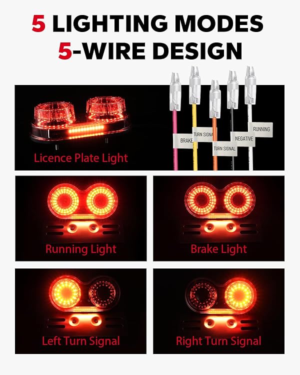 Amazicha Enhanced Motorcycle Tail Light, Motorcycle Brake Light, IP67 Waterproof Turn Signals Running Light with License Plate Bracket Fit for Street Bike Cruiser Chopper Bobber (Red, 90 Leds) by Amazicha - Used condition - Image 3