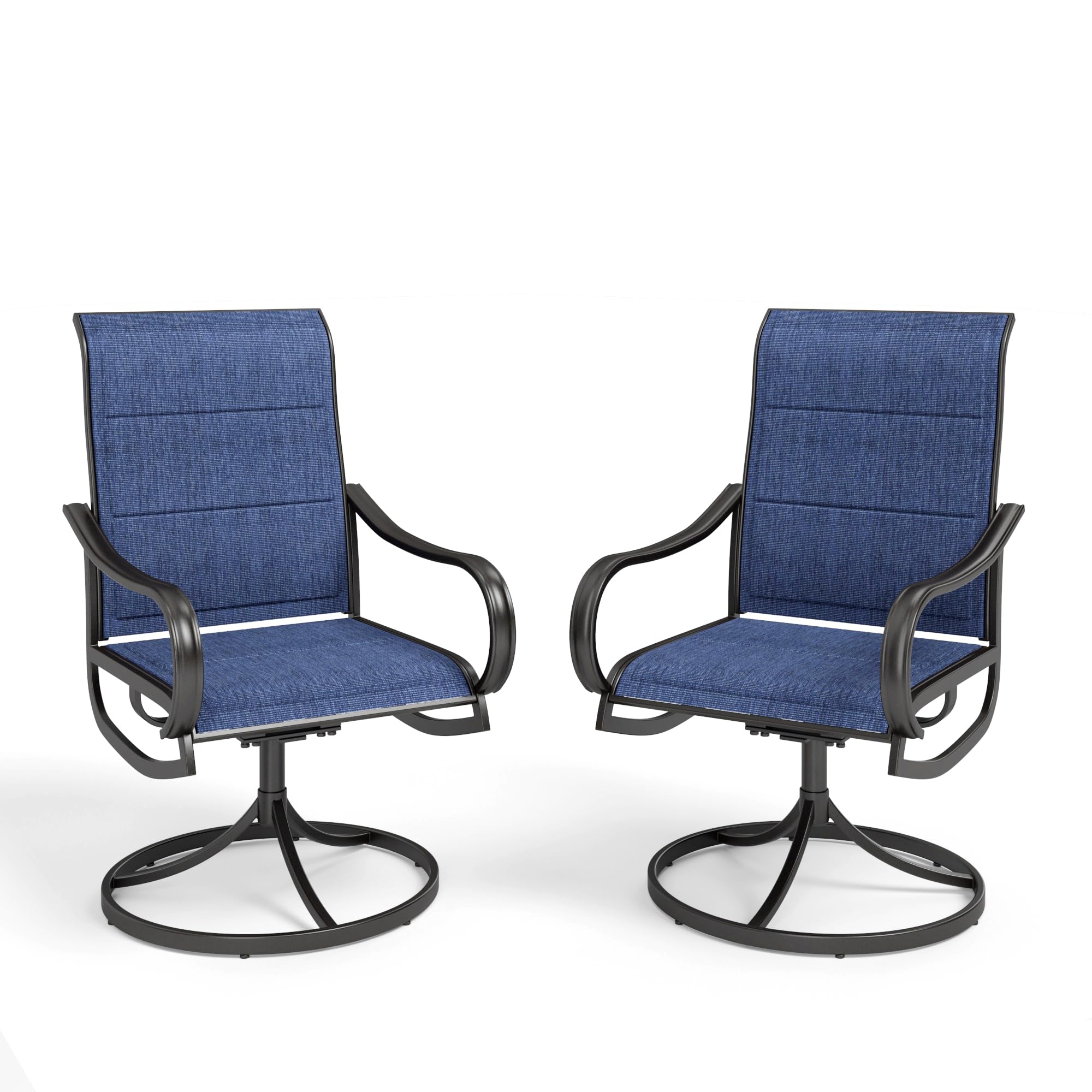 Patio Chairs PHI VILLA Black Swivel Padded Textilene Metal Outdoor