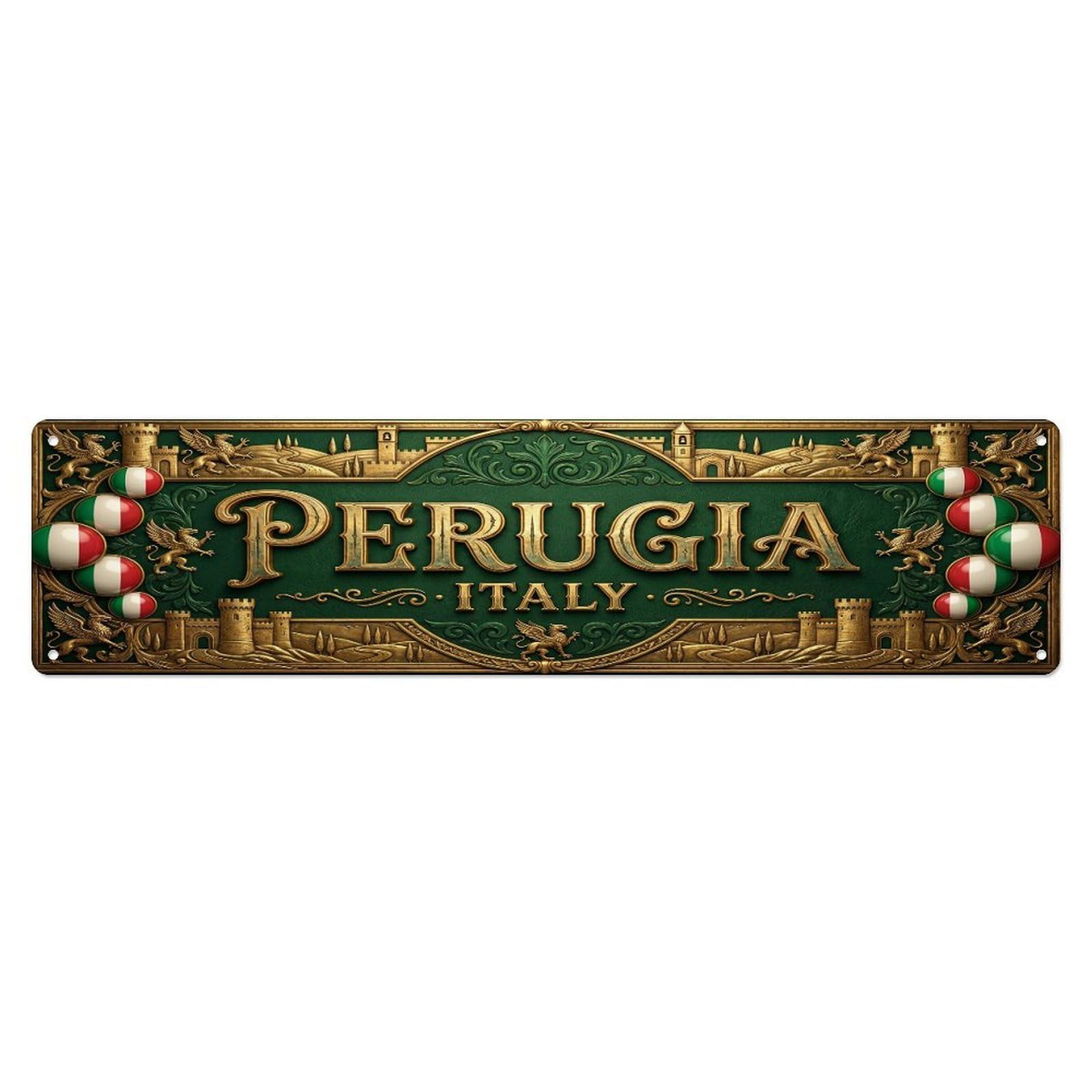 Vintage Perugia Italy Flag Pattern Metal Tin Sign
