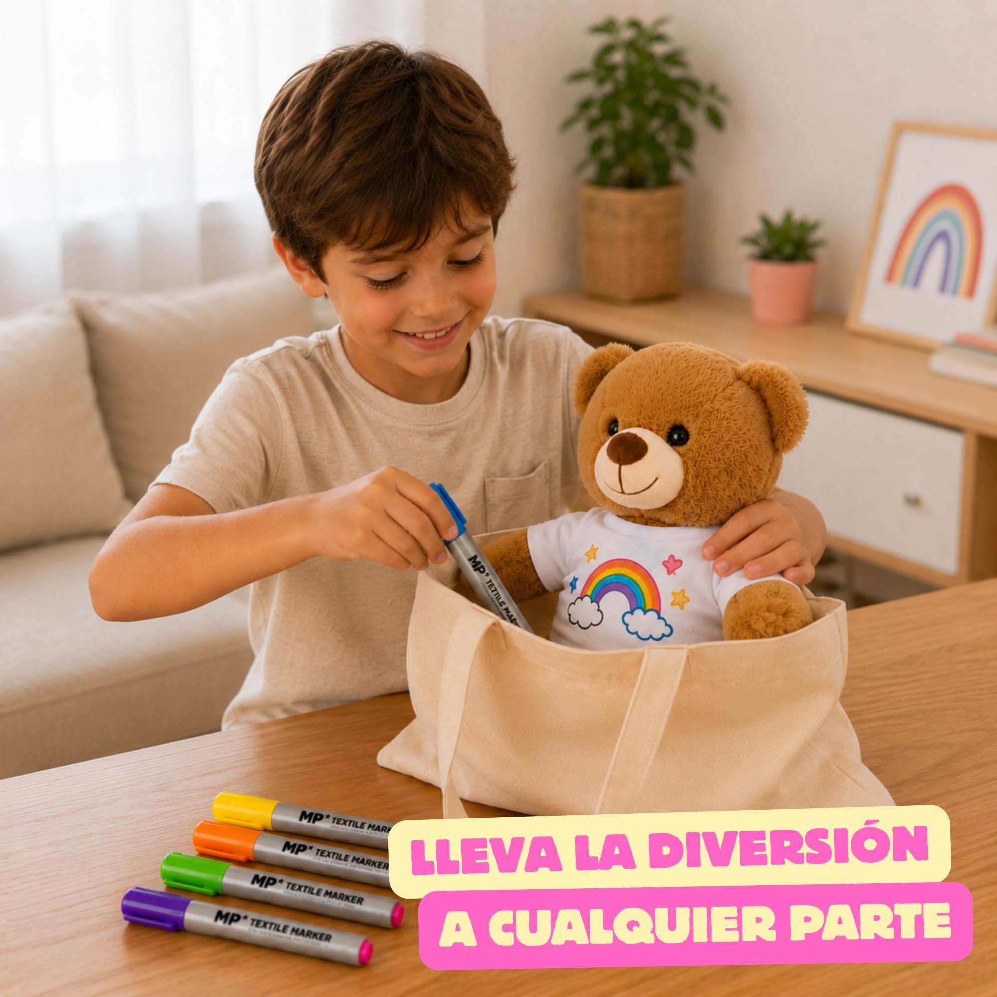 Kit Manualidades Niños Pinta Tu Osito de Peluche Regalo niño 4, 5, 6 años | Incluye Rotuladores y Camisetas de repuesto Juego de Pintar Creativo