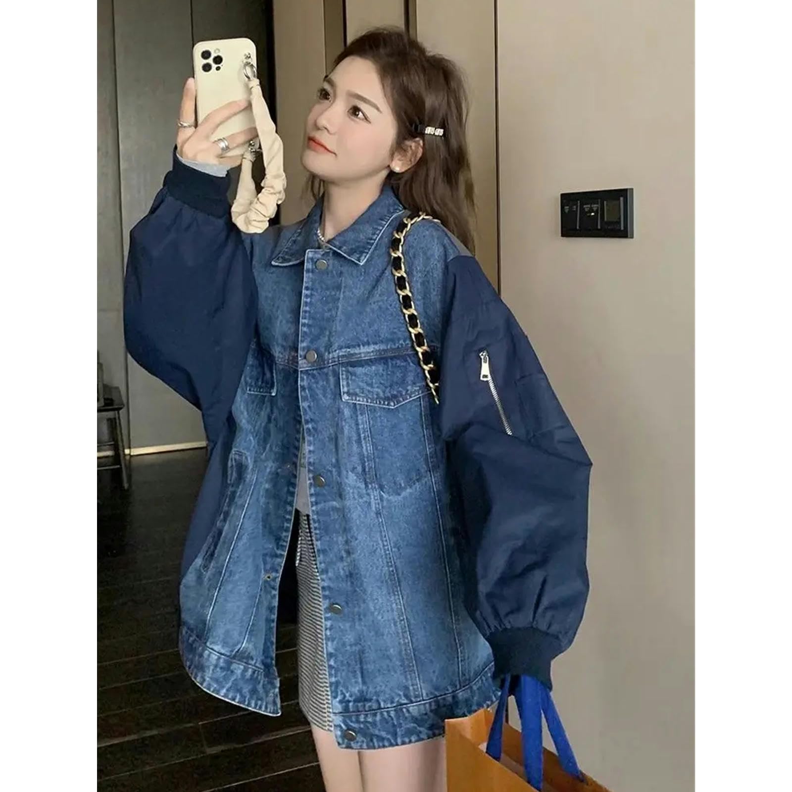 Giacca Uomo Giacca Patchwork in Denim per Giacche per Abbigliamento da Donna Autunno Primaverile Femminile per Donna Giacca di Jeans da Donna