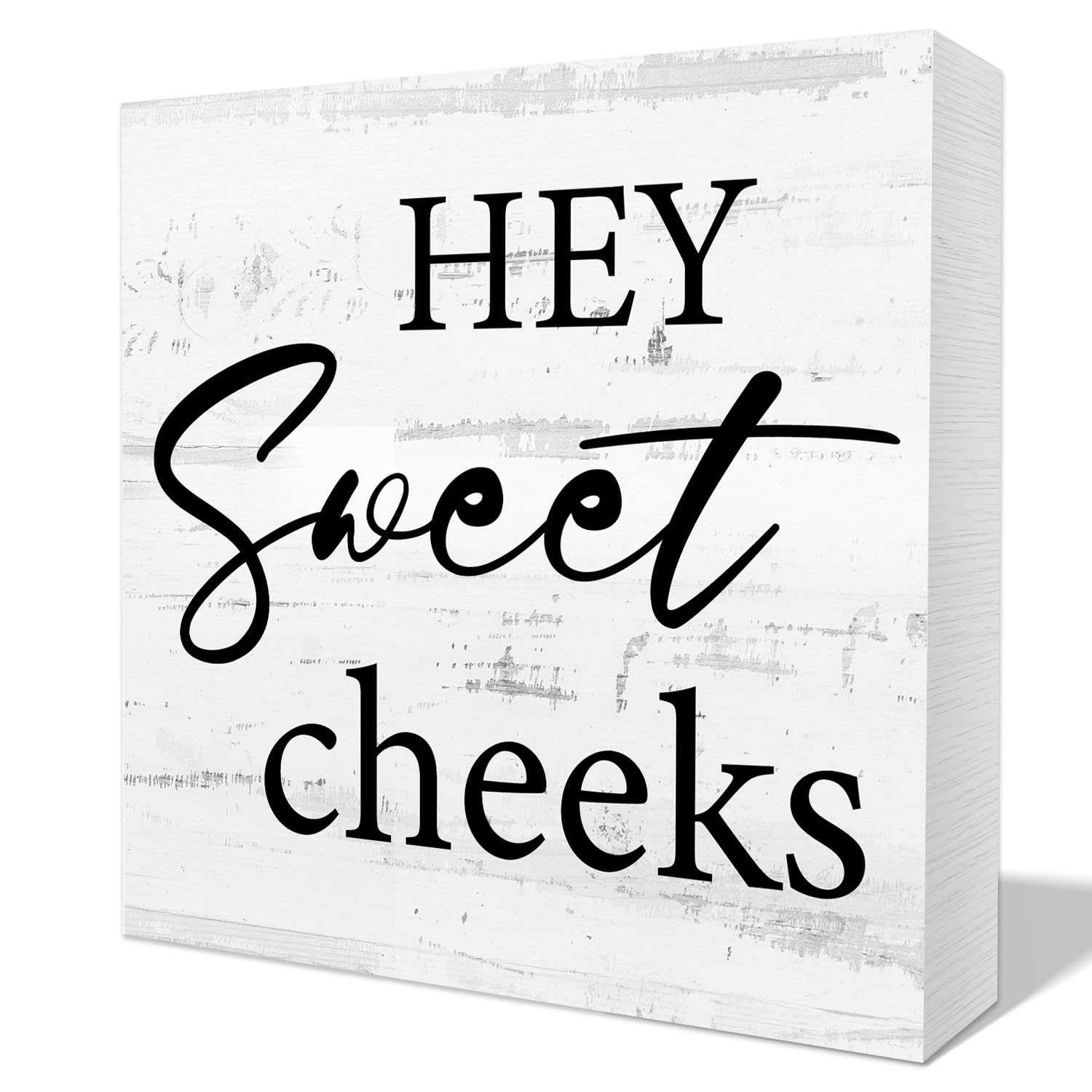Rustic Bathroom Wood Box Sign Plaque - hey sweet cheeks - for wall tabletop desk home bathroom bathroom decor 5" x 5"