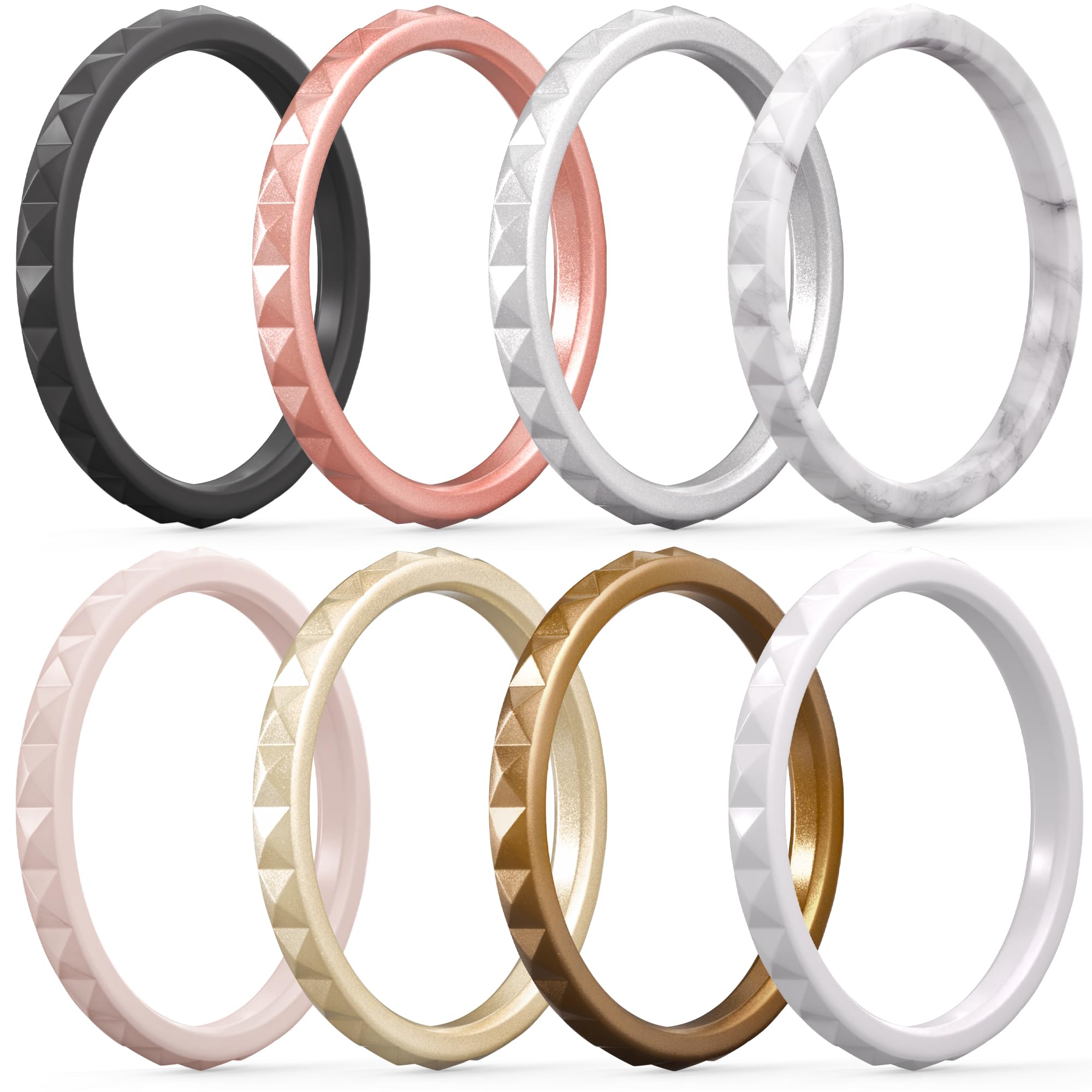ThunderFit Thin and Stackable Silicone Rings for Women, Rubber Wedding Bands for Women Engagement Diamond Pattern 2.5mm Wide 2mm Thick - Variety